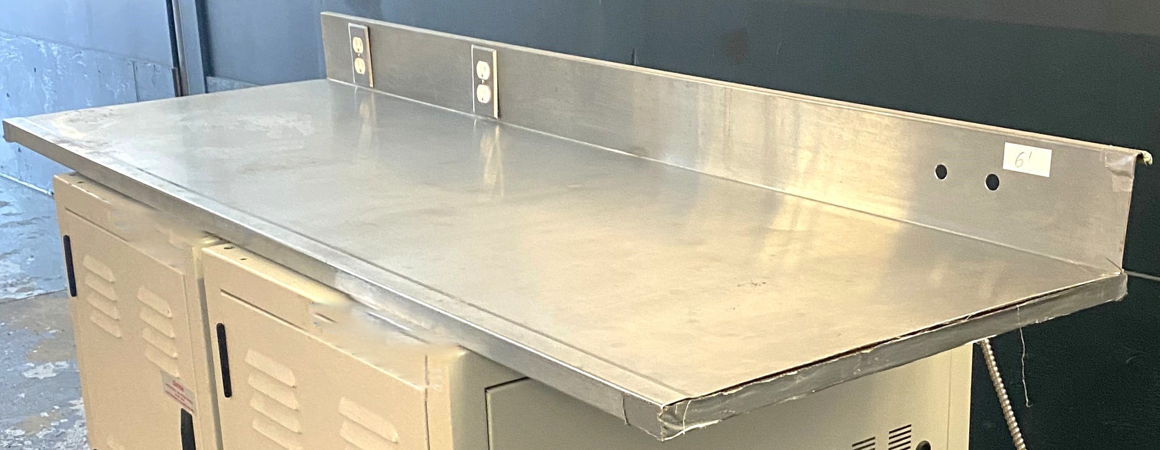 Used Stainless Steel Dished Worksurface with Electrical Outlets and Backsplash (6-ft)
