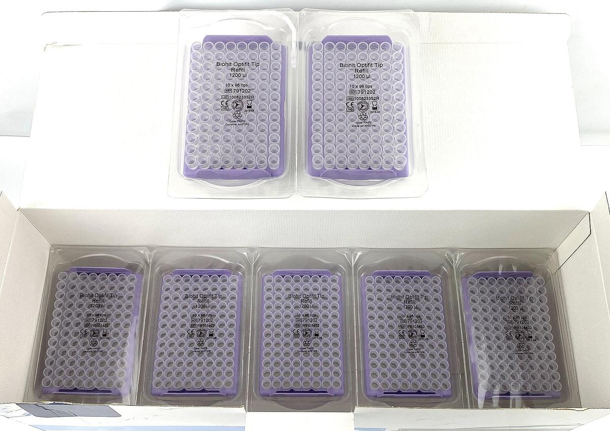 New Open Box BioHit Optifit 791202 Pipette Tip Single Refill Pack - 50 to 1200 µL (Tray of 96 Tips)