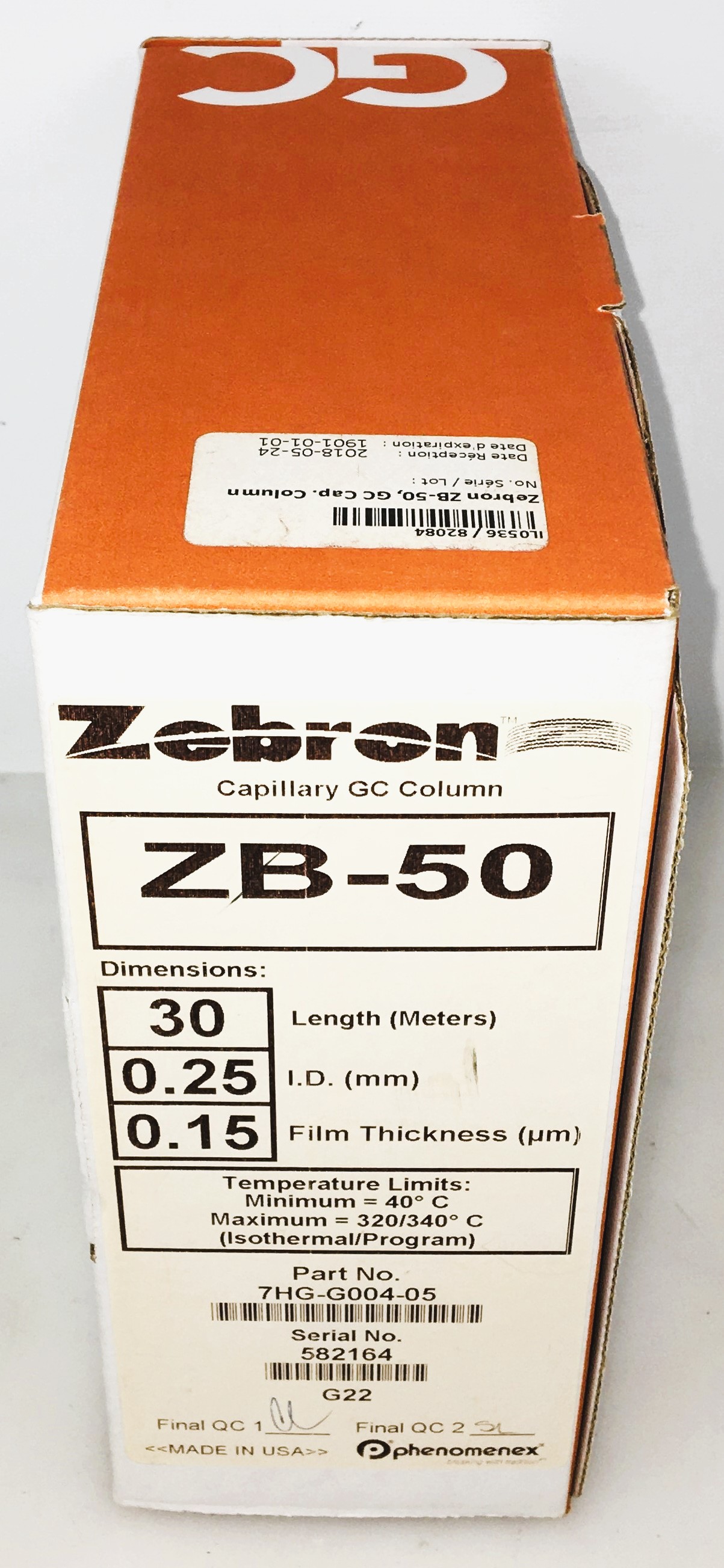 New Open Box Zebron ZB-50 (7HG-G004-05) Capillary Column (30M x 0.25mm x 0.15 µm)