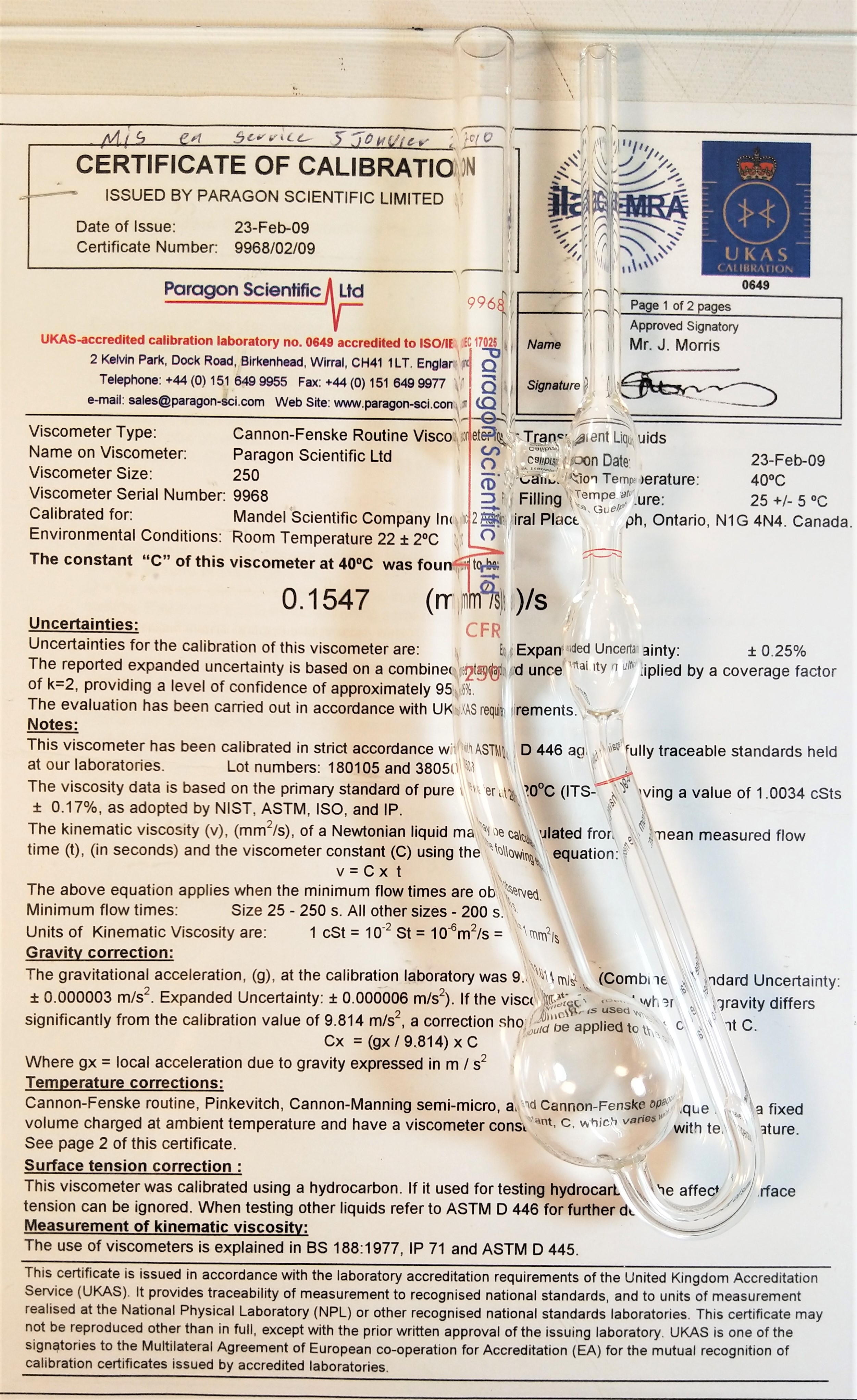 New Open Box Cannon-Fenske CFRC-250 Certified Routine Viscometer Tube (Size 250)