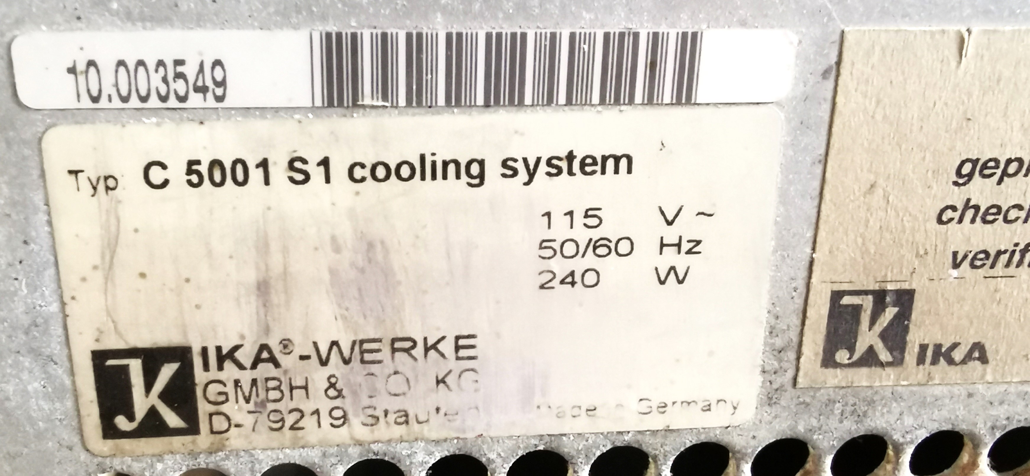 Used IKA C5001 Cooling System for C5000 Calorimeter