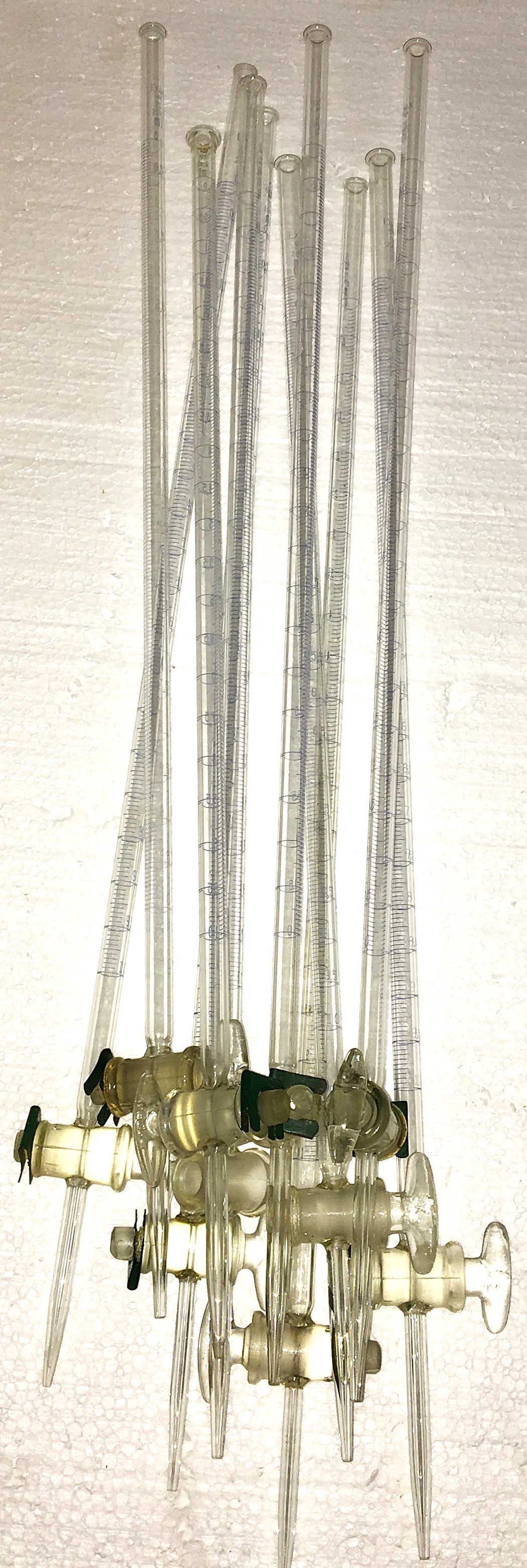 Used Kimble EXAX (and Equivalent) Class B 10mL Straight Bore Buret with Glass Stopcock