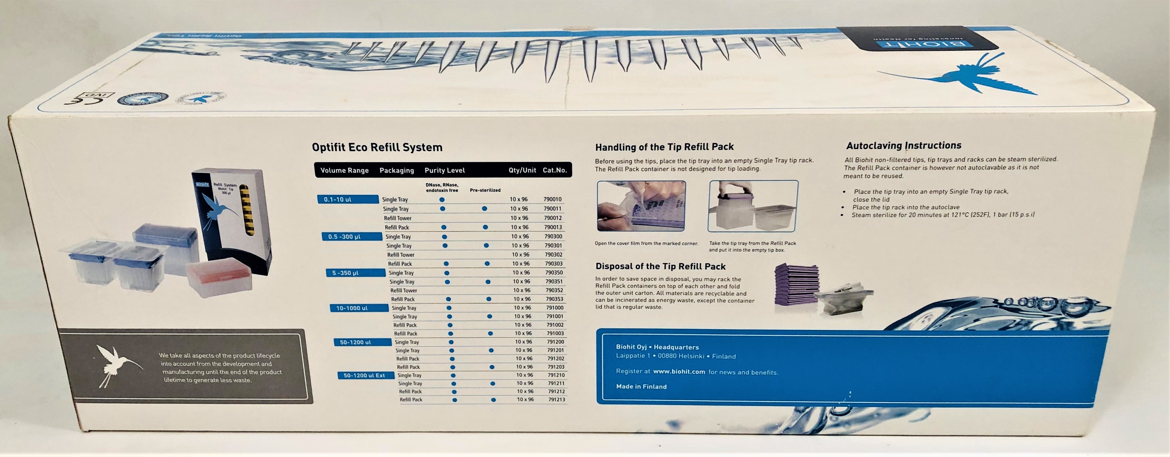 New Open Box BioHit Optifit 791202 Pipette Tip Single Refill Pack - 50 to 1200 µL (Tray of 96 Tips)