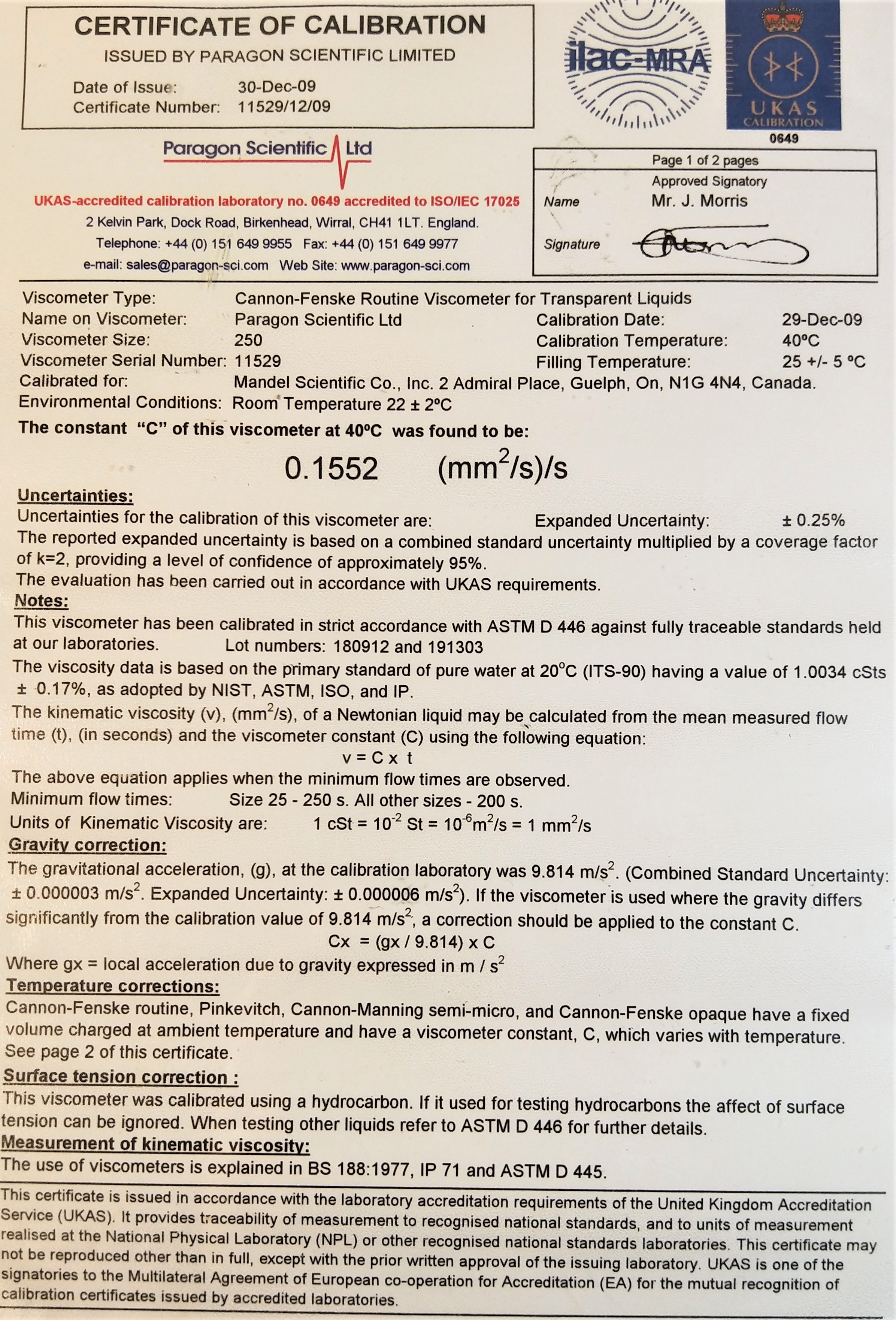 New Open Box Cannon-Fenske CFRC-250 Certified Routine Viscometer Tube (Size 250)