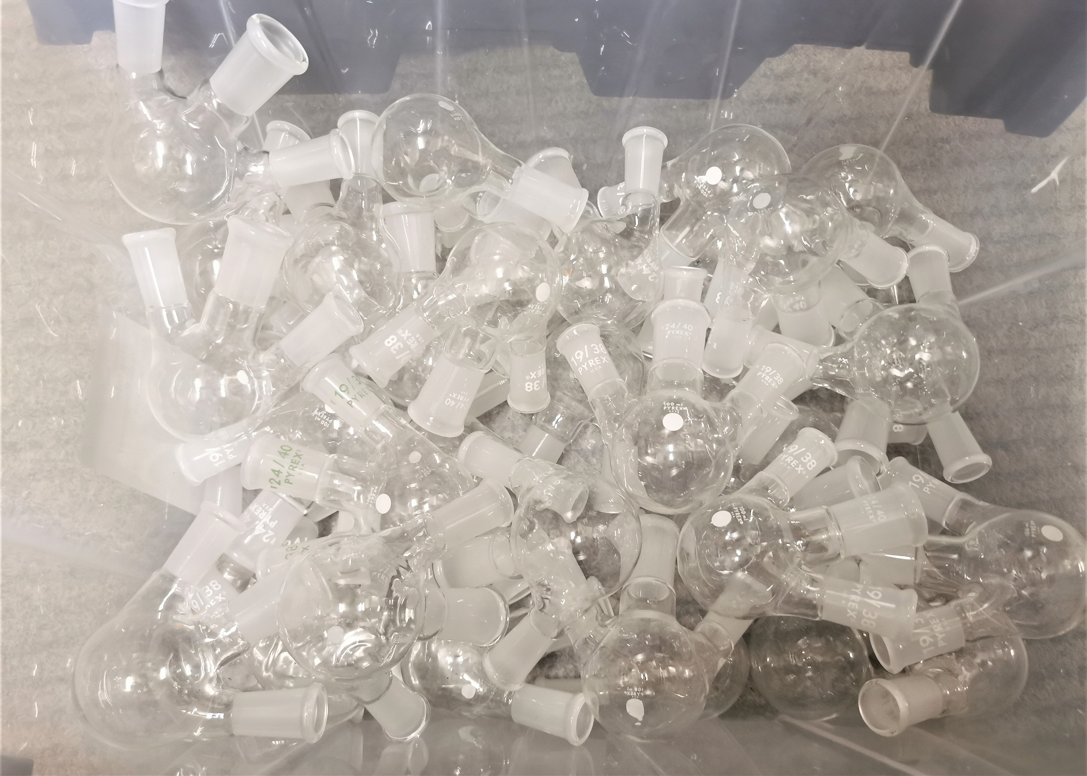 Used Corning PYREX 4965-100 Three-Neck Distilling Flask - 100mL