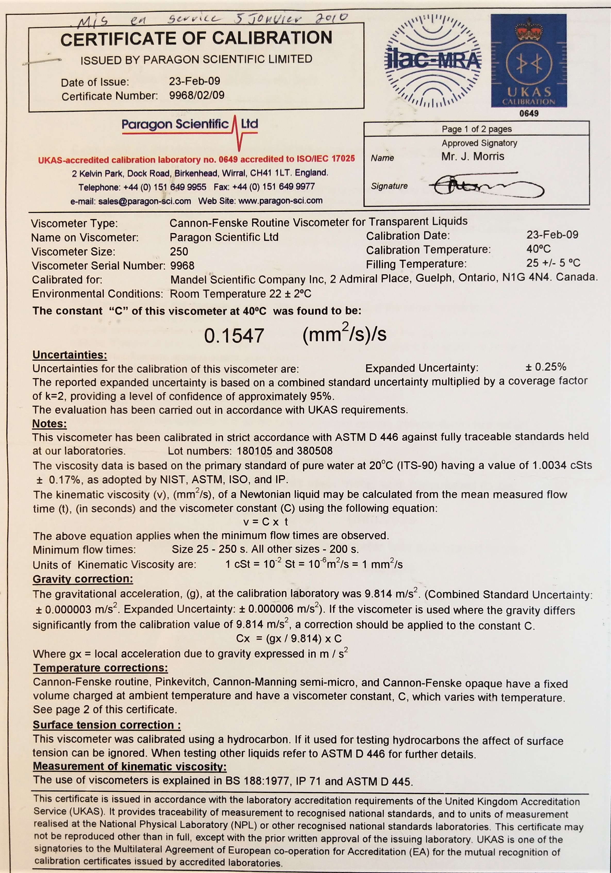 New Open Box Cannon-Fenske CFRC-250 Certified Routine Viscometer Tube (Size 250)