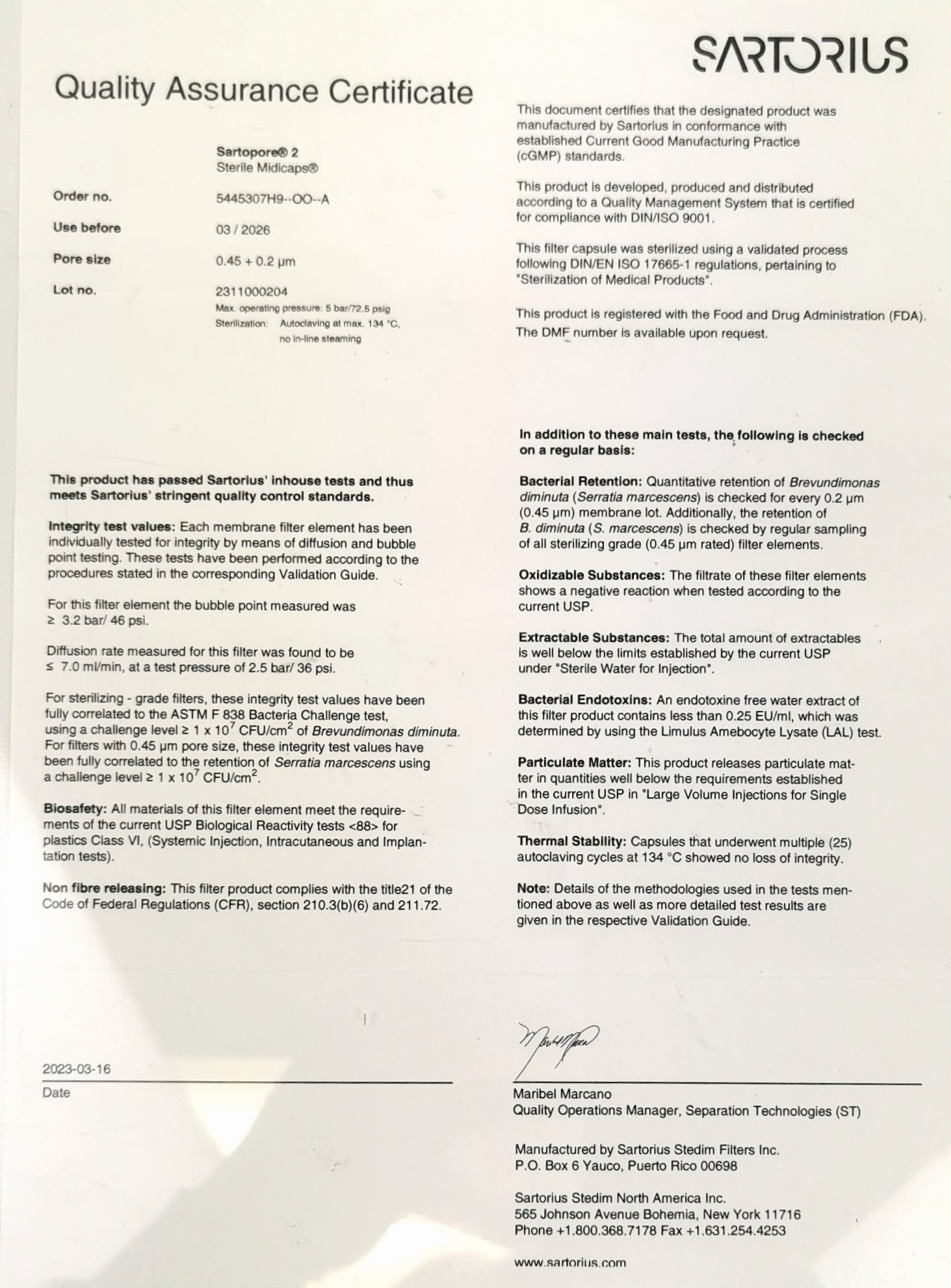 New Open Box Sartorius Sartopore 2 (5445307-H9-00-A) Midicap Filter Cartridges (Pack of 4)