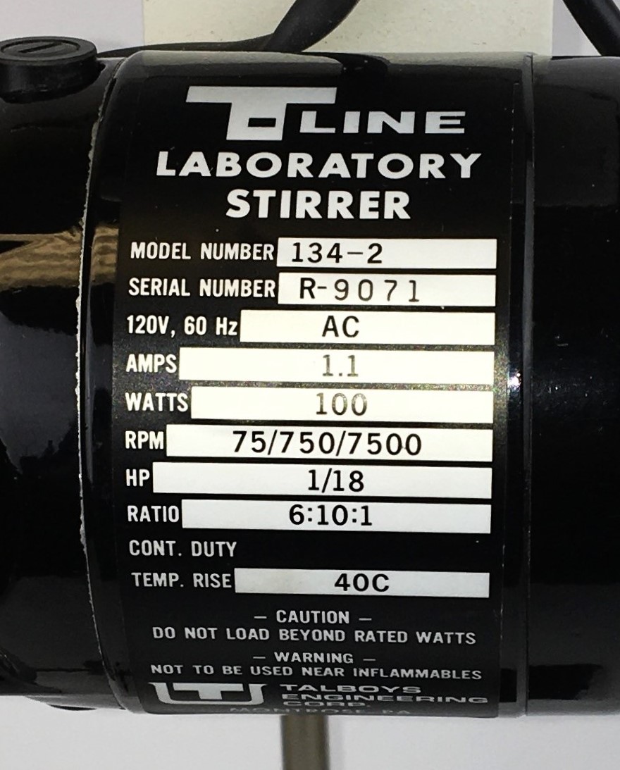 New Open Box Talboys 134-2 Overhead Stirrer with 150 Impeller and Stand