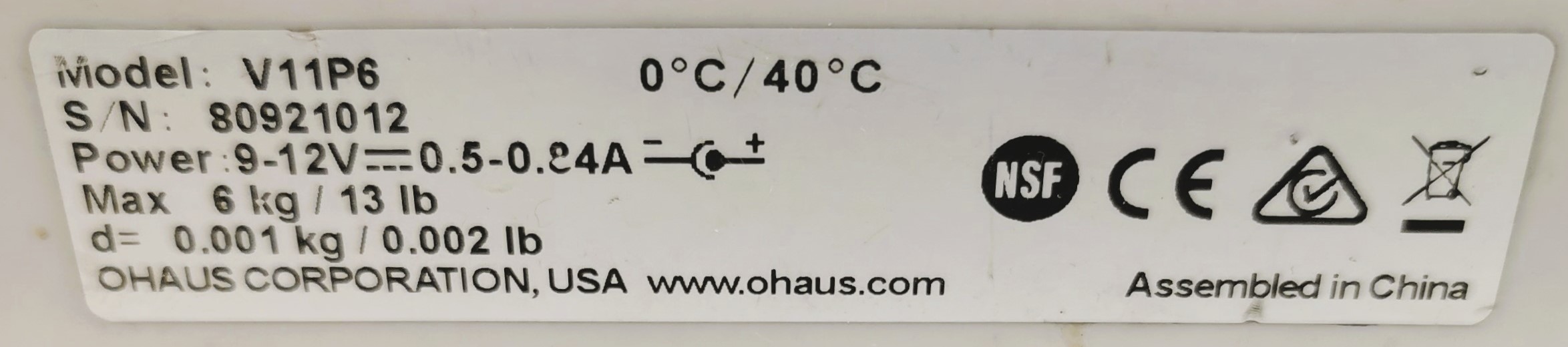 Used Ohaus Valor 1000 V11P6 Compact Balance (6000g x 1g / 13lb x 0.002lb)