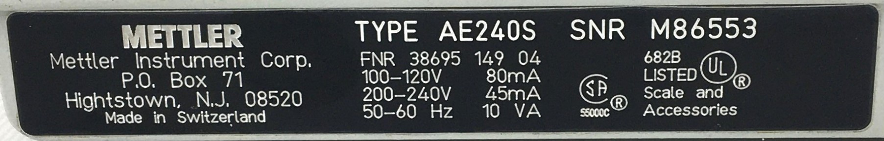 Used Mettler Toledo AE240-S Analytical Balance (205g x 0.1mg)