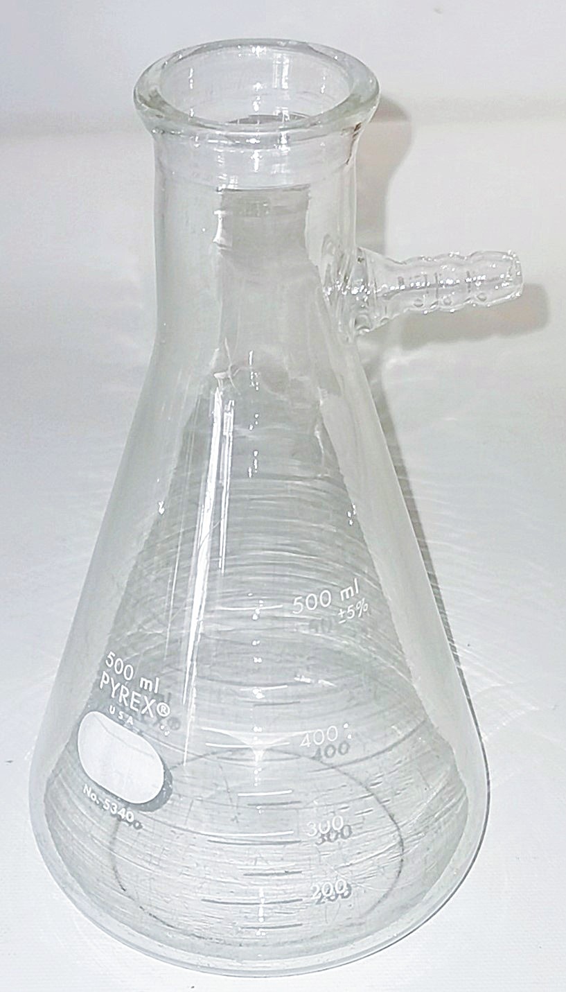 Used Corning PYREX 5340 (and Equivalent) 500mL Heavy Wall Filtration Flask with Sidearm Tubulation