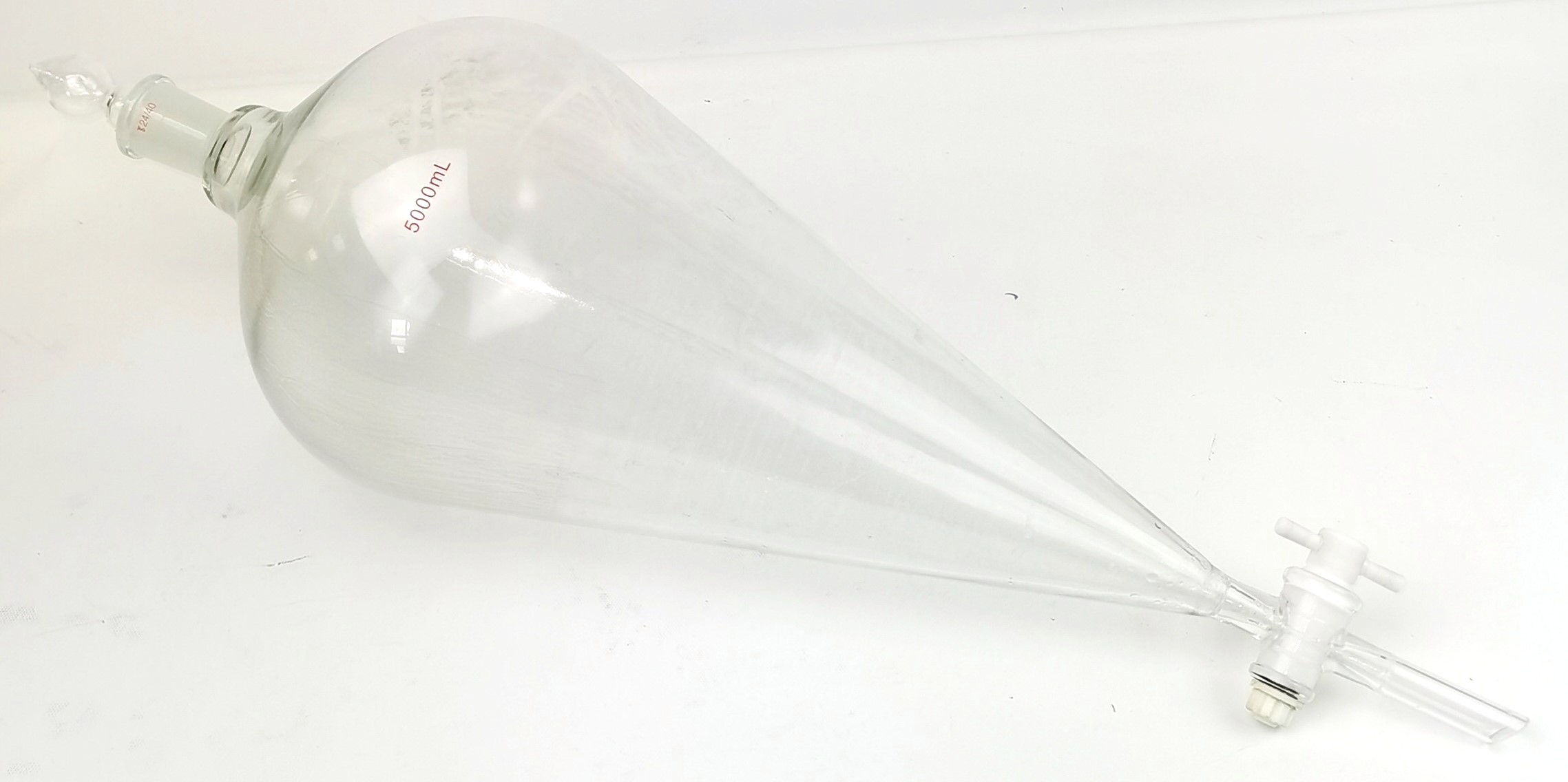 Used 5000 mL Pear-Shaped Separatory Funnel (24/40 ST) with Ring Support Stand