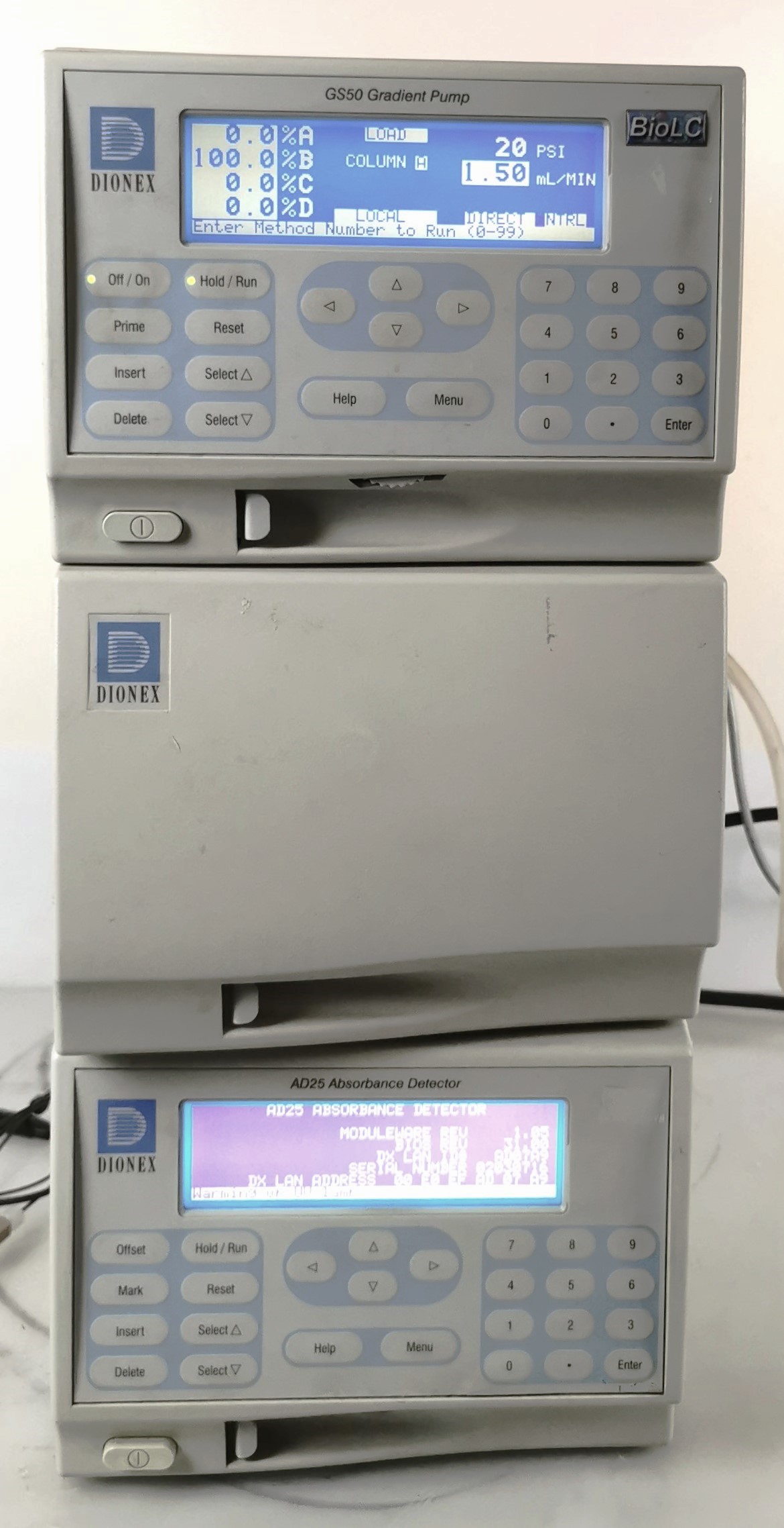 Used Dionex AD25 Absorbance Detector with GS50 Gradient Pump