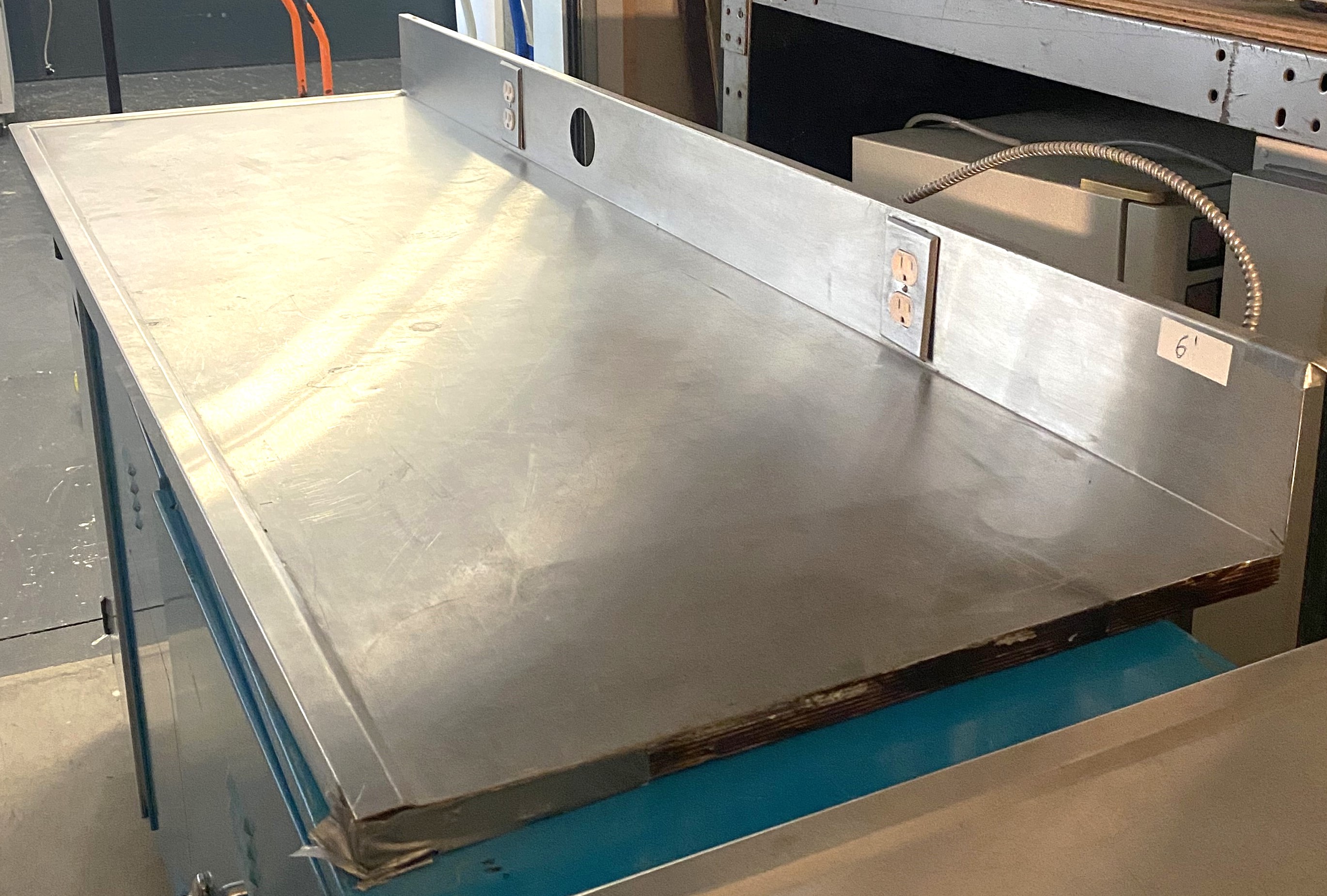 Used Stainless Steel Dished Worksurface with Electrical Outlets and Backsplash (6-ft)
