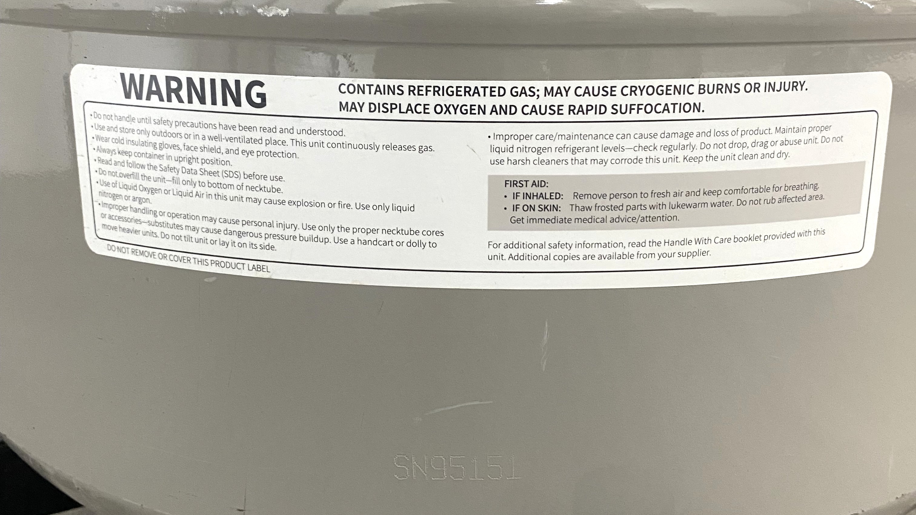 Used Worthington Industries LD35 liquid nitrogen dewar / cryogenic storage tank 35L