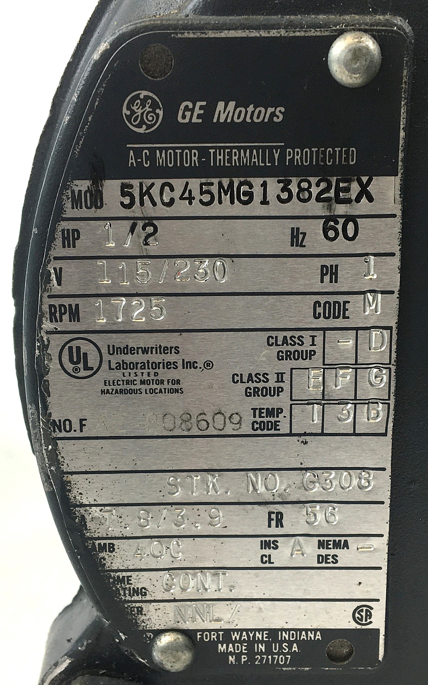 Used General Electric 5KC45MG13882EX Explosion-Proof Motor (1/2 HP)