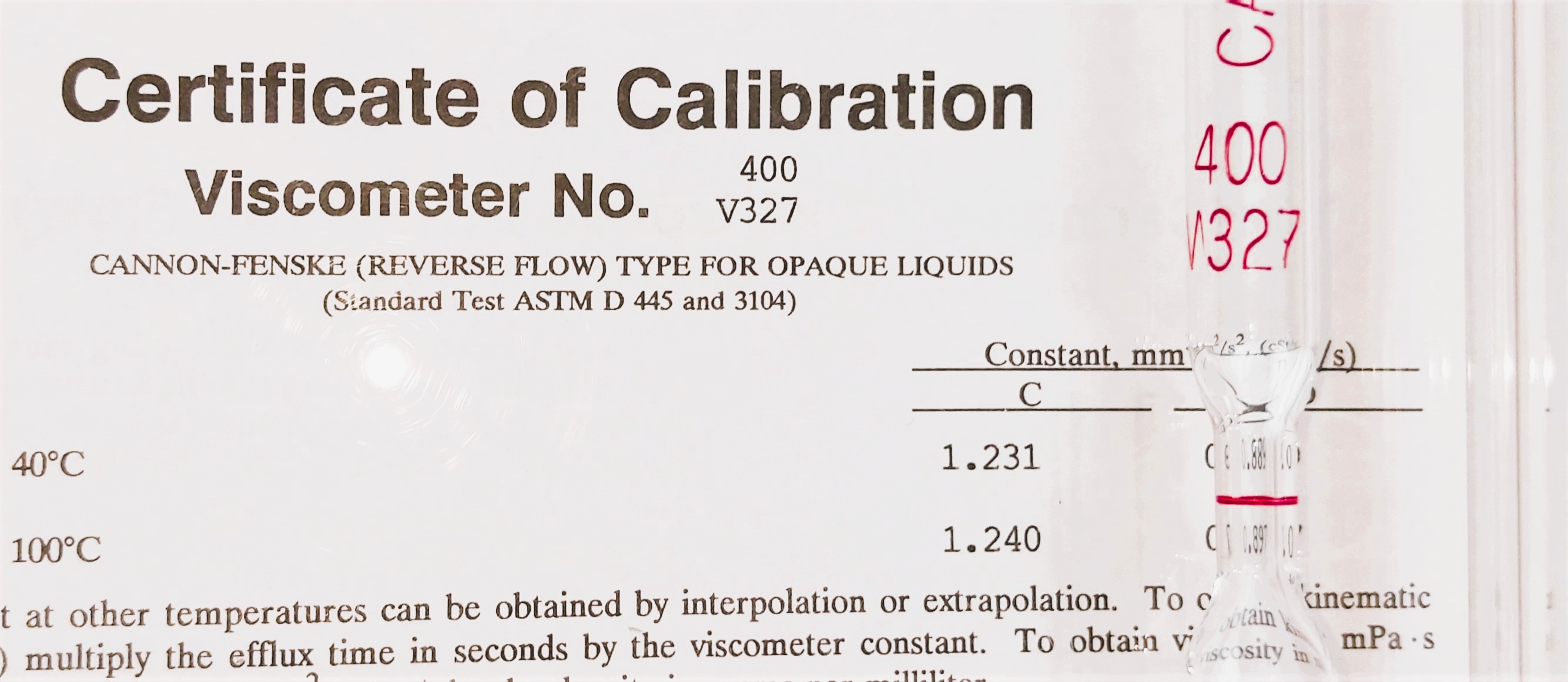 New Open Box Cannon-Fenske CFOC-400 (9721-F74) Certified Opaque Viscometer Tube (Size 400)