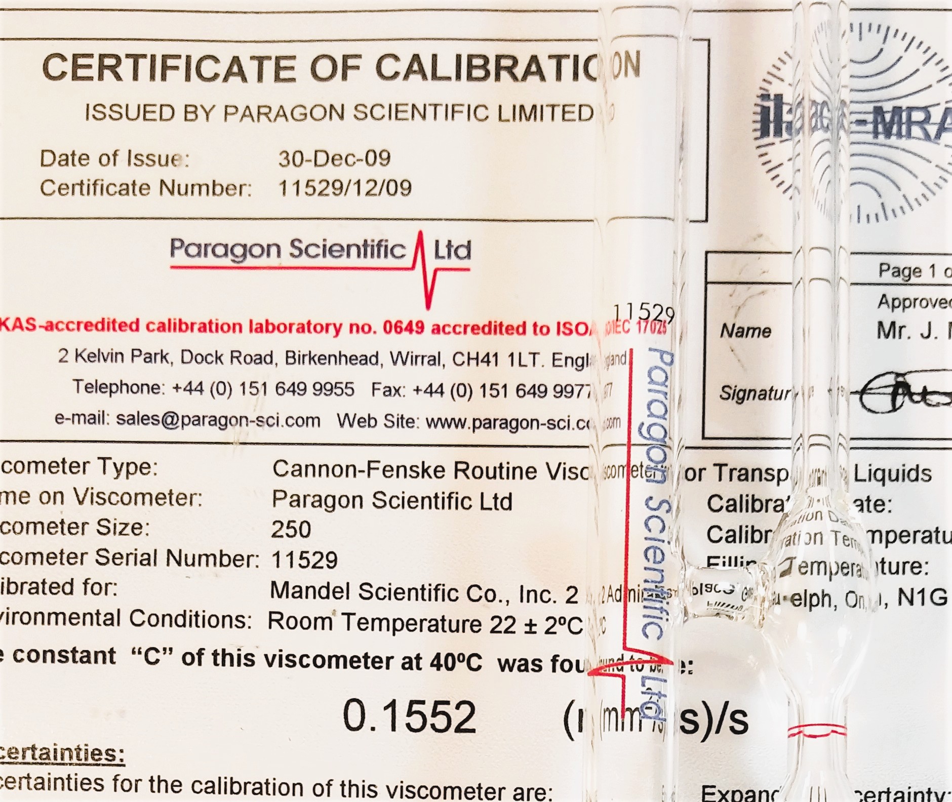 New Open Box Cannon-Fenske CFRC-250 Certified Routine Viscometer Tube (Size 250)