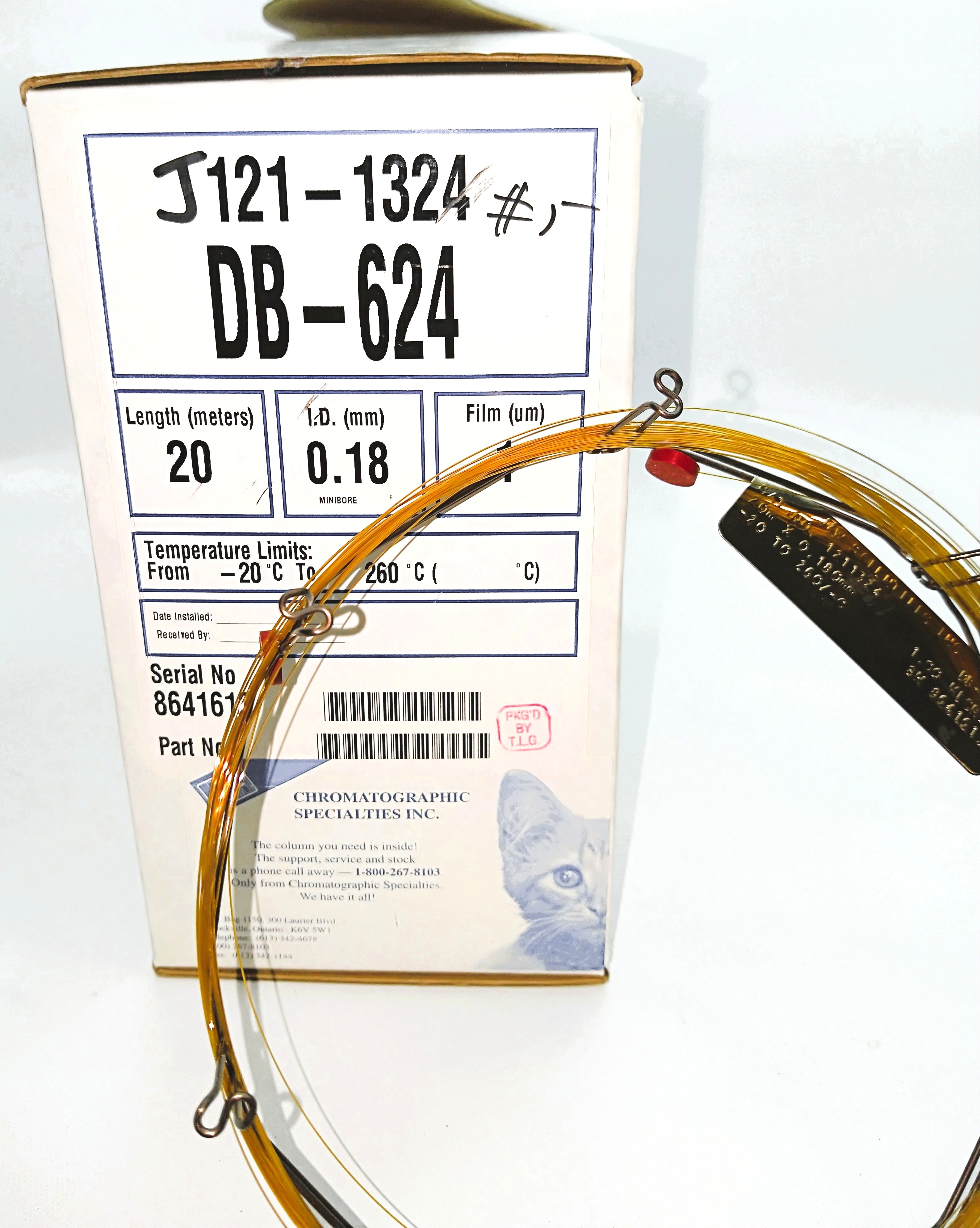 Used J&W DB-624 (121-1324) Capillary Column (20M x 0.18mm x 1.0µm)