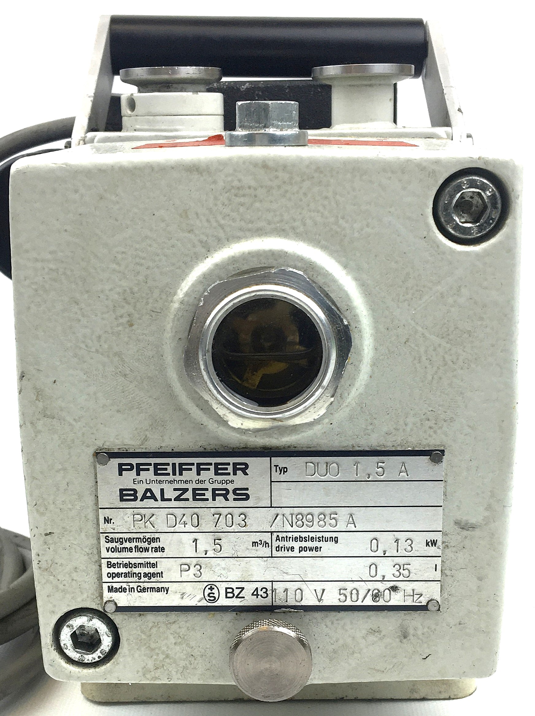 Used Pfeiffer DUO 1.5A (PKD40703) Rotary Vacuum Pump (1.5 m3/h)