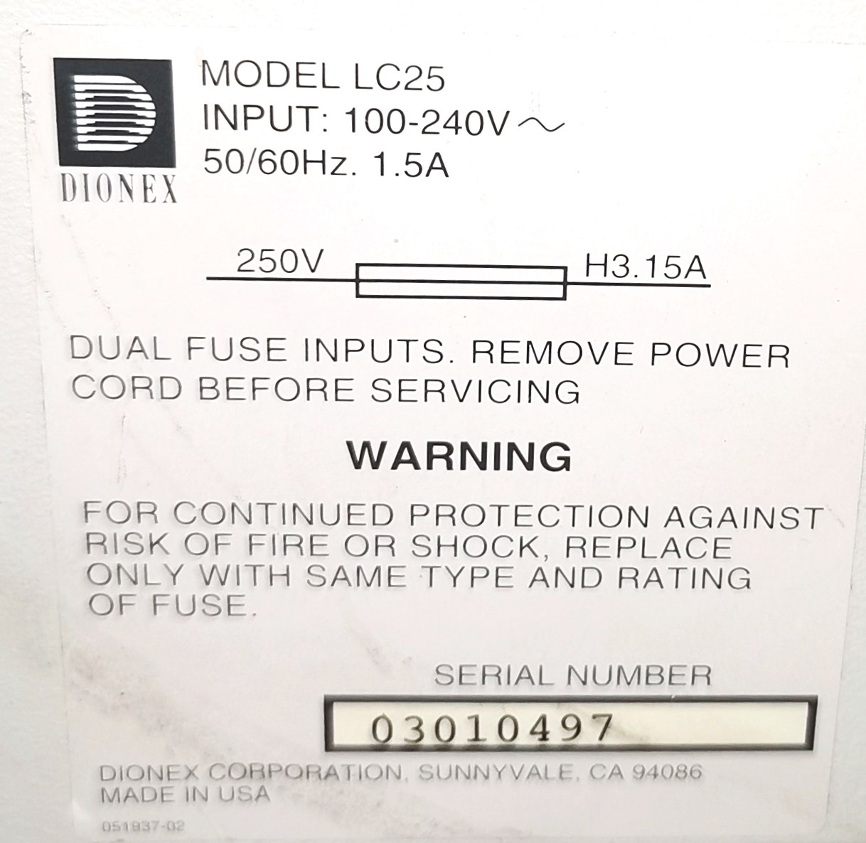 Used Dionex ED50 Electrochemical Detector with LC25 Chromatography Oven