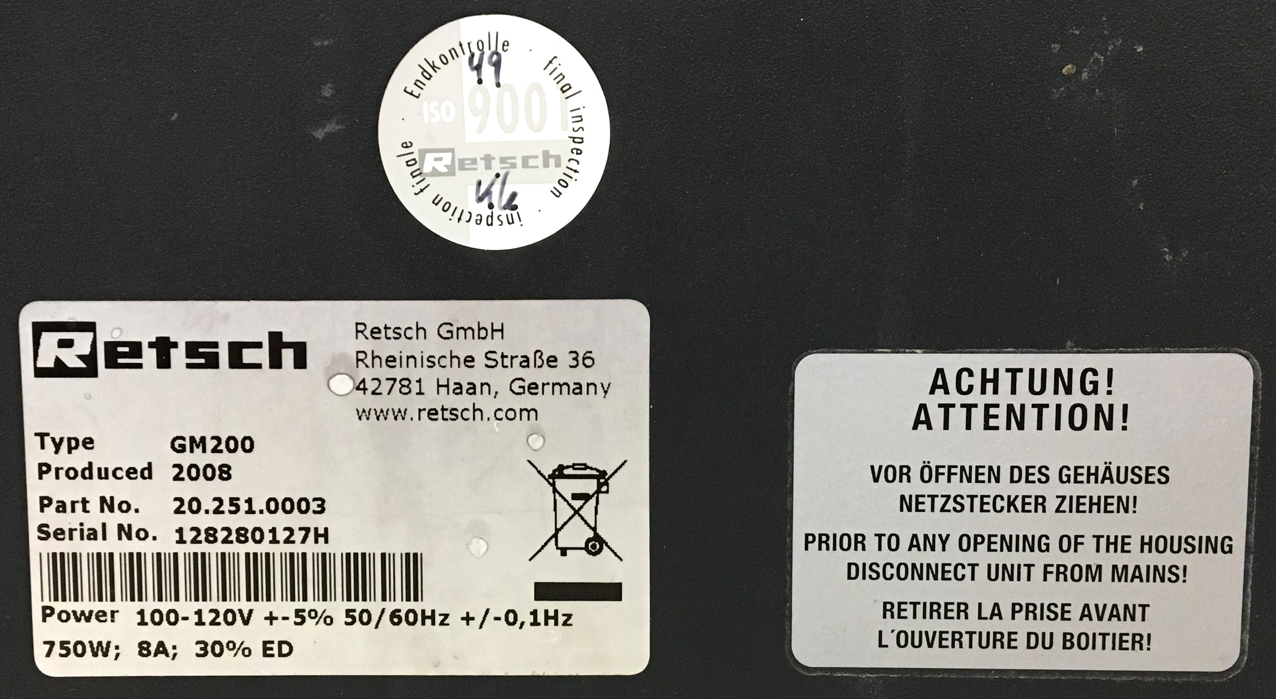 Used Retsch Grindomix GM 200 Knife Mill