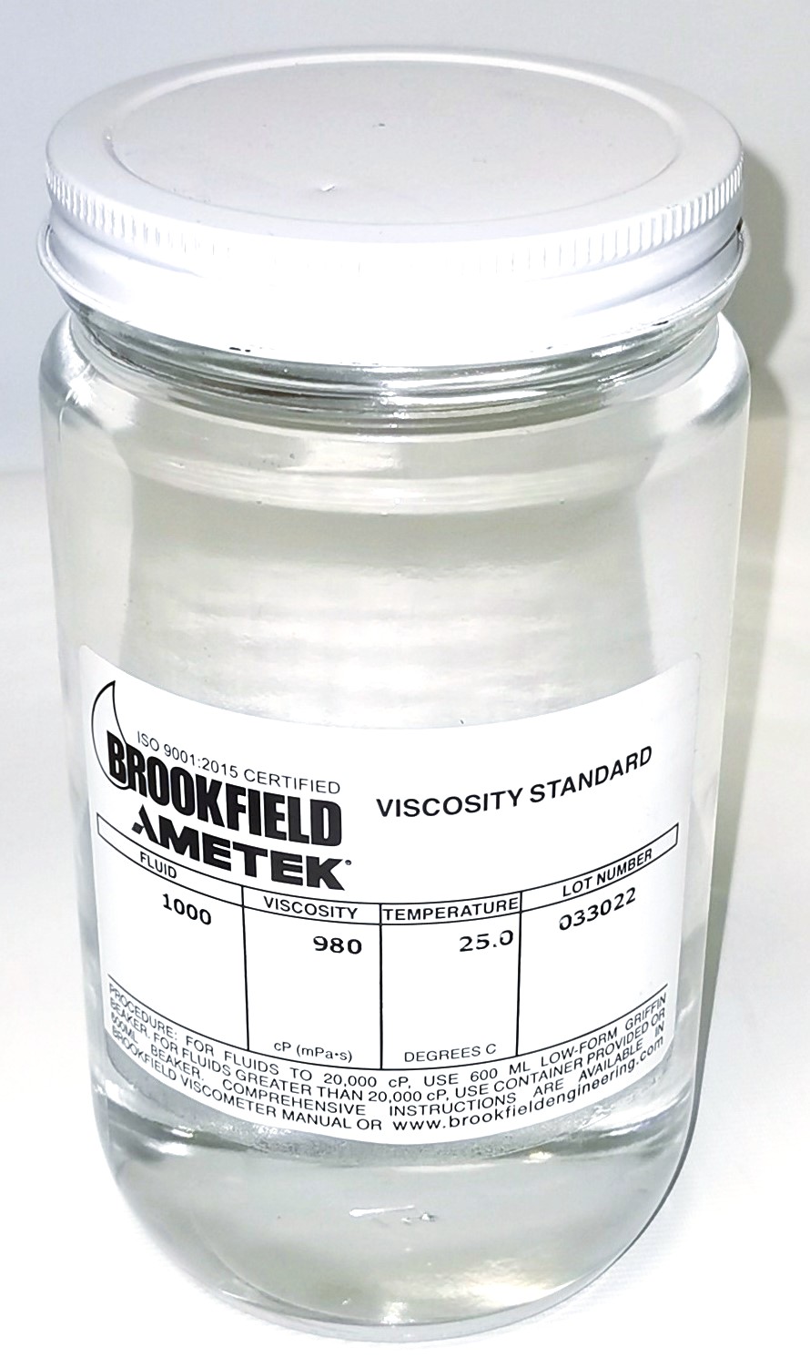 New Brookfield #1000 Viscosity Standard (1,000cp)