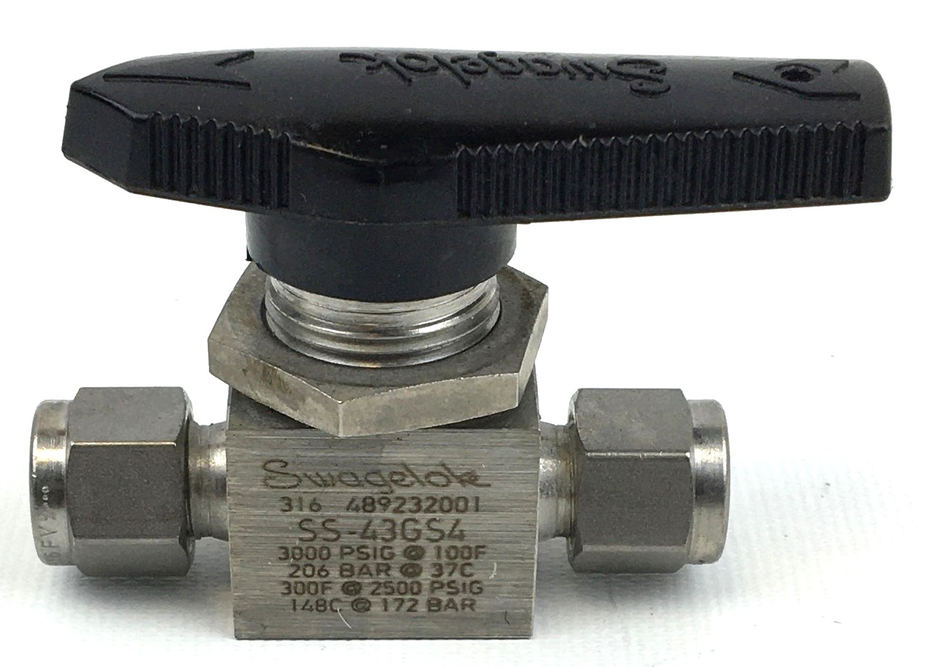 Used Swagelok Whitey SS-43GS4 Straight 2-Way Ball Valve (1/4" Fitting)