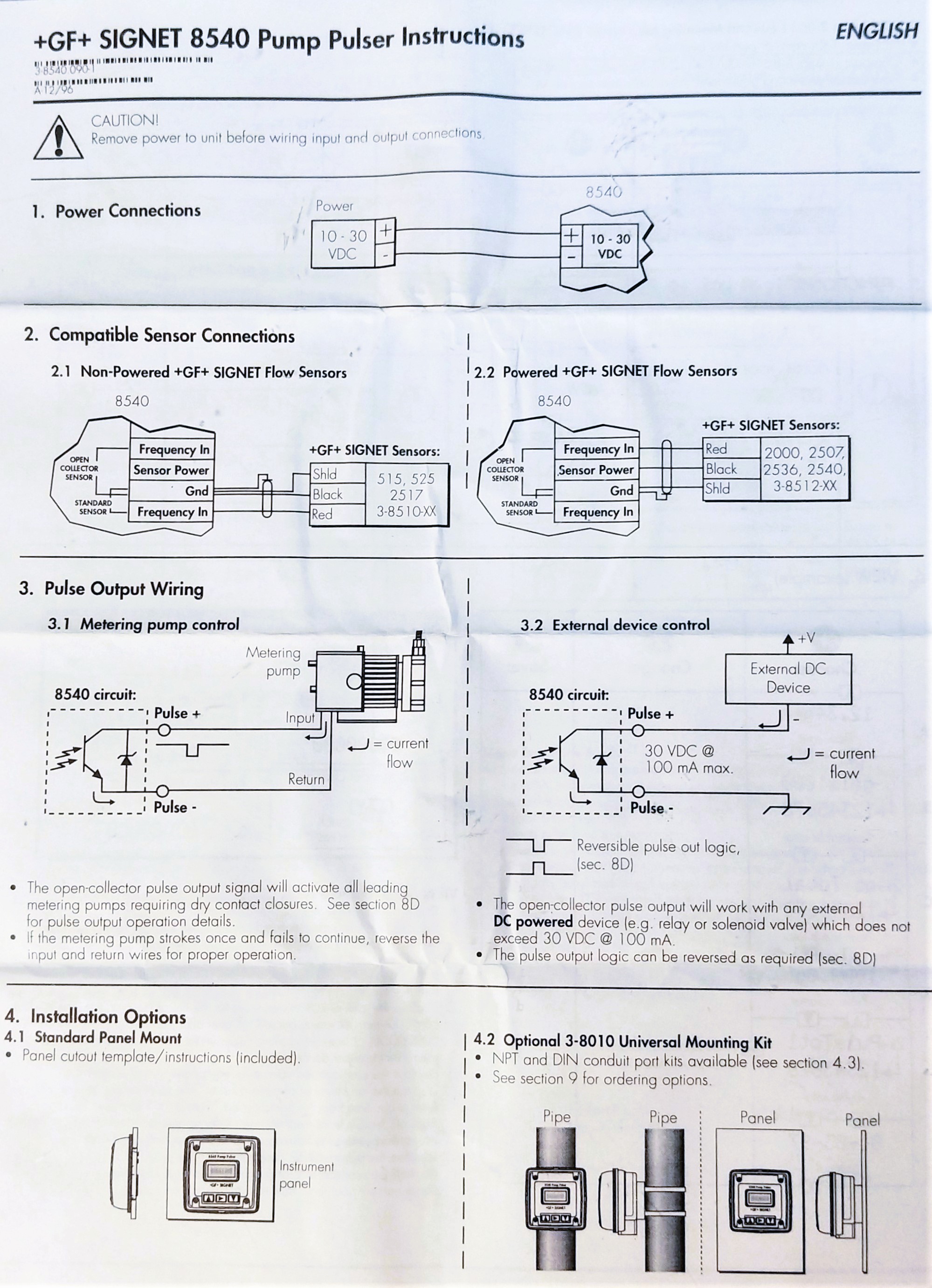 New Open Box GF Signet 3-8540 Pump Pulser Flow Transmitter