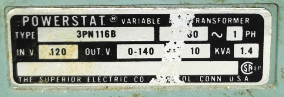 Used Superior Powerstat 3PN116B Variable Autotransformer