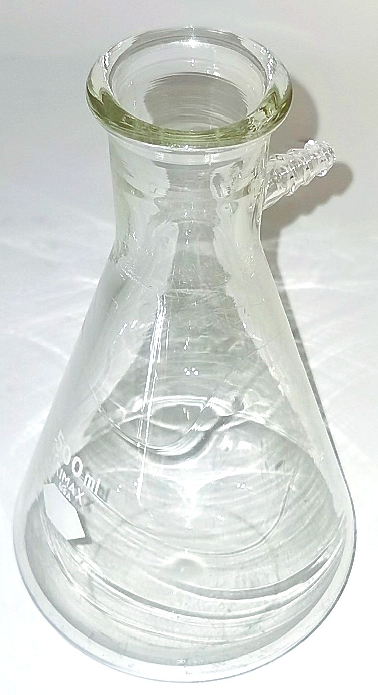 Used Corning PYREX 5340 (and Equivalent) 500mL Heavy Wall Filtration Flask with Sidearm Tubulation