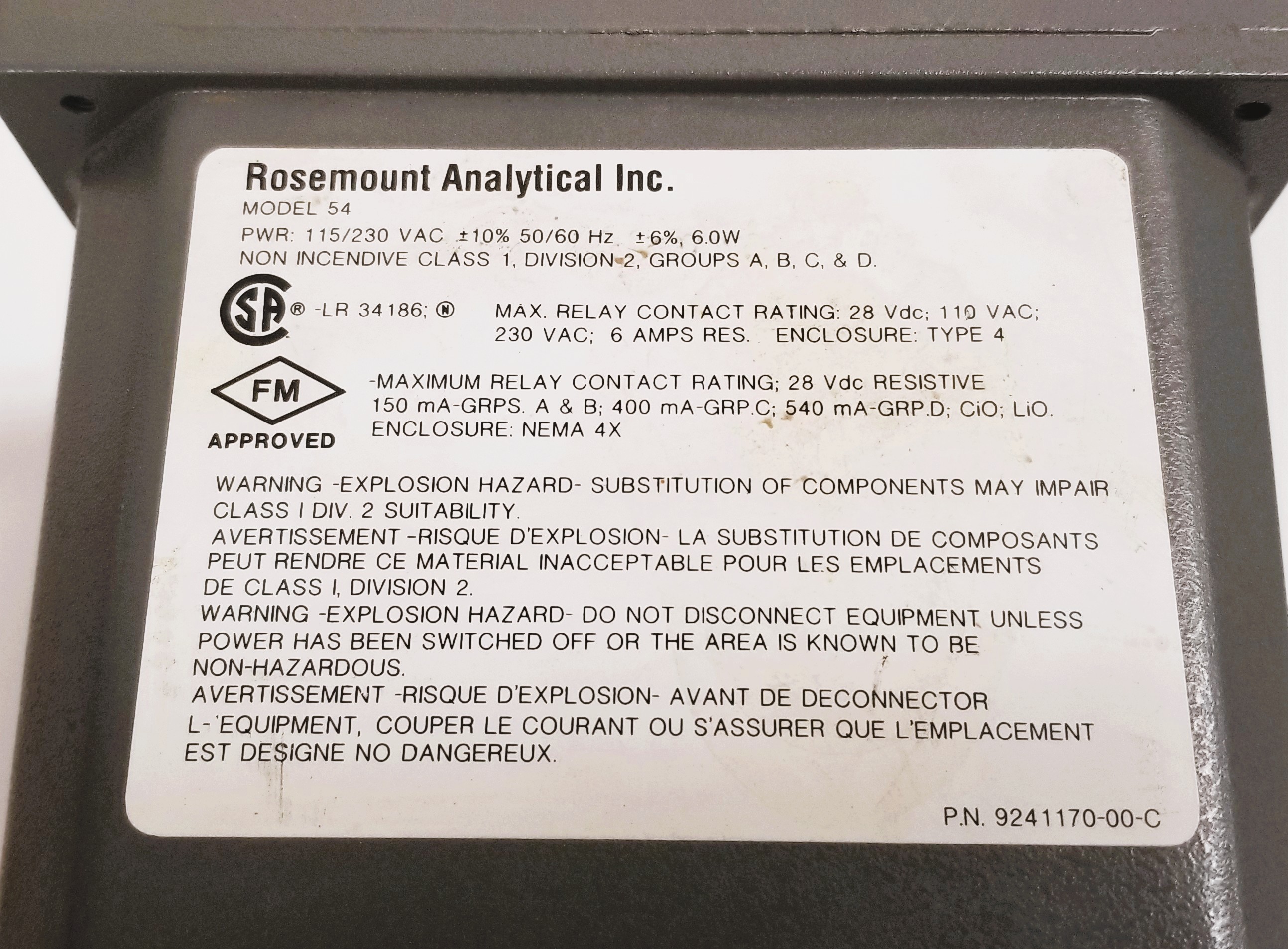 Used Rosemount 54e PH-ORP Analyzer - Controller