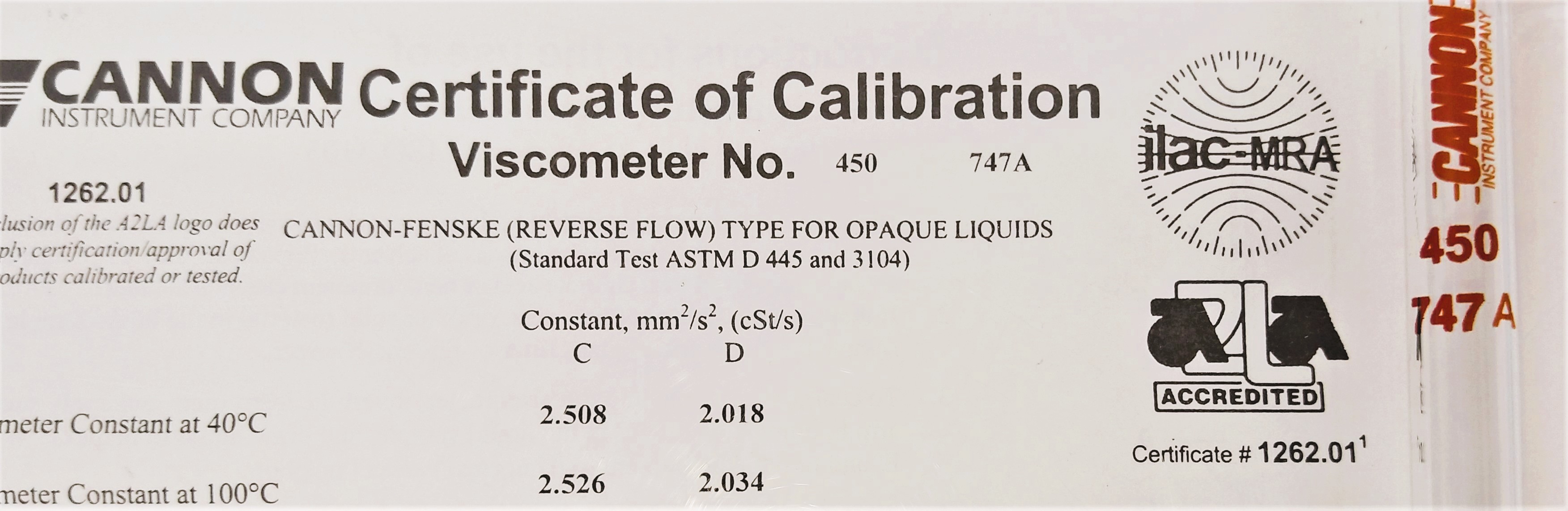 New Open Box Cannon-Fenske CFOC-450 (9721-F77) Certified Opaque Viscometer Tube (Size 450)
