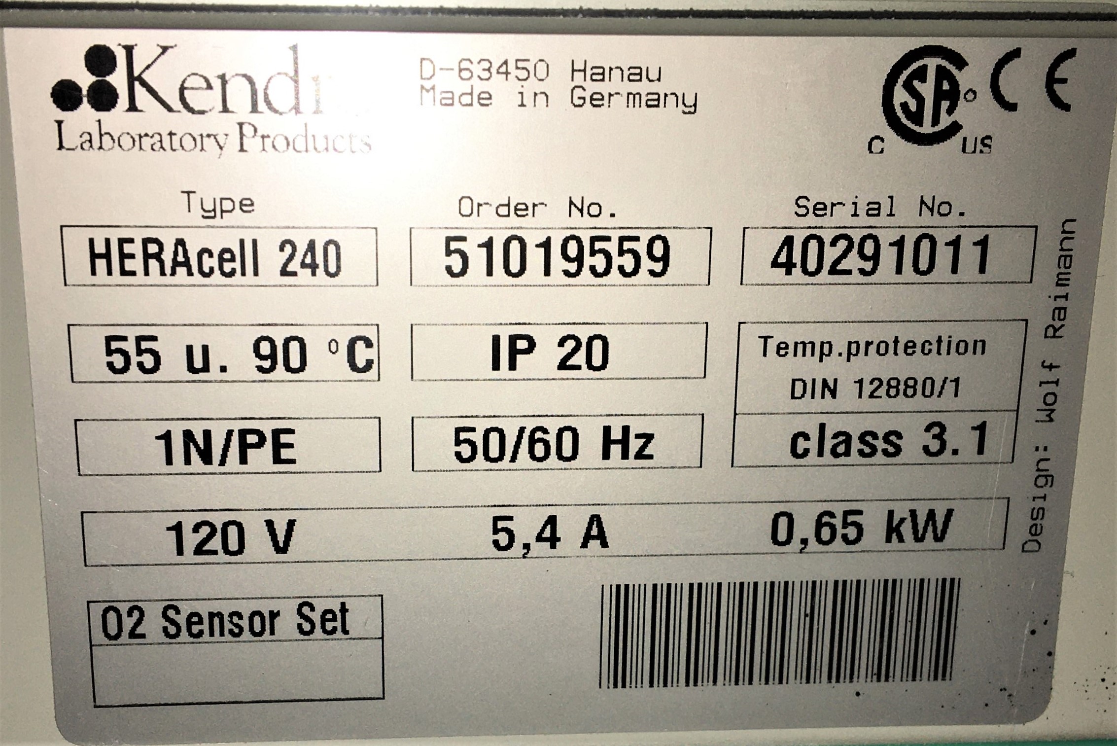 Used Heraeus HERAcell 240 CO2 Incubator (8.4 Cu-Ft)