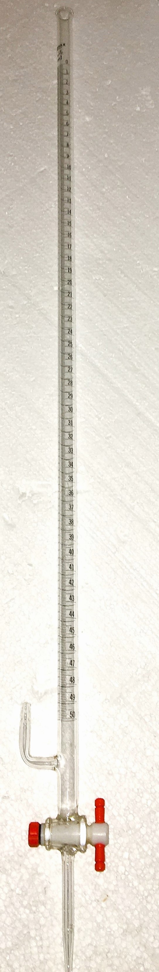 Used Kimble 17026F-50 KIMAX Class B 50mL Straight Bore Buret with Side Tube Fill