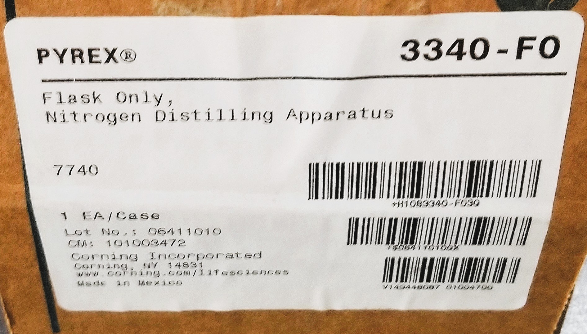 Used Corning PYREX 3340-FO 500mL Distilling Flask