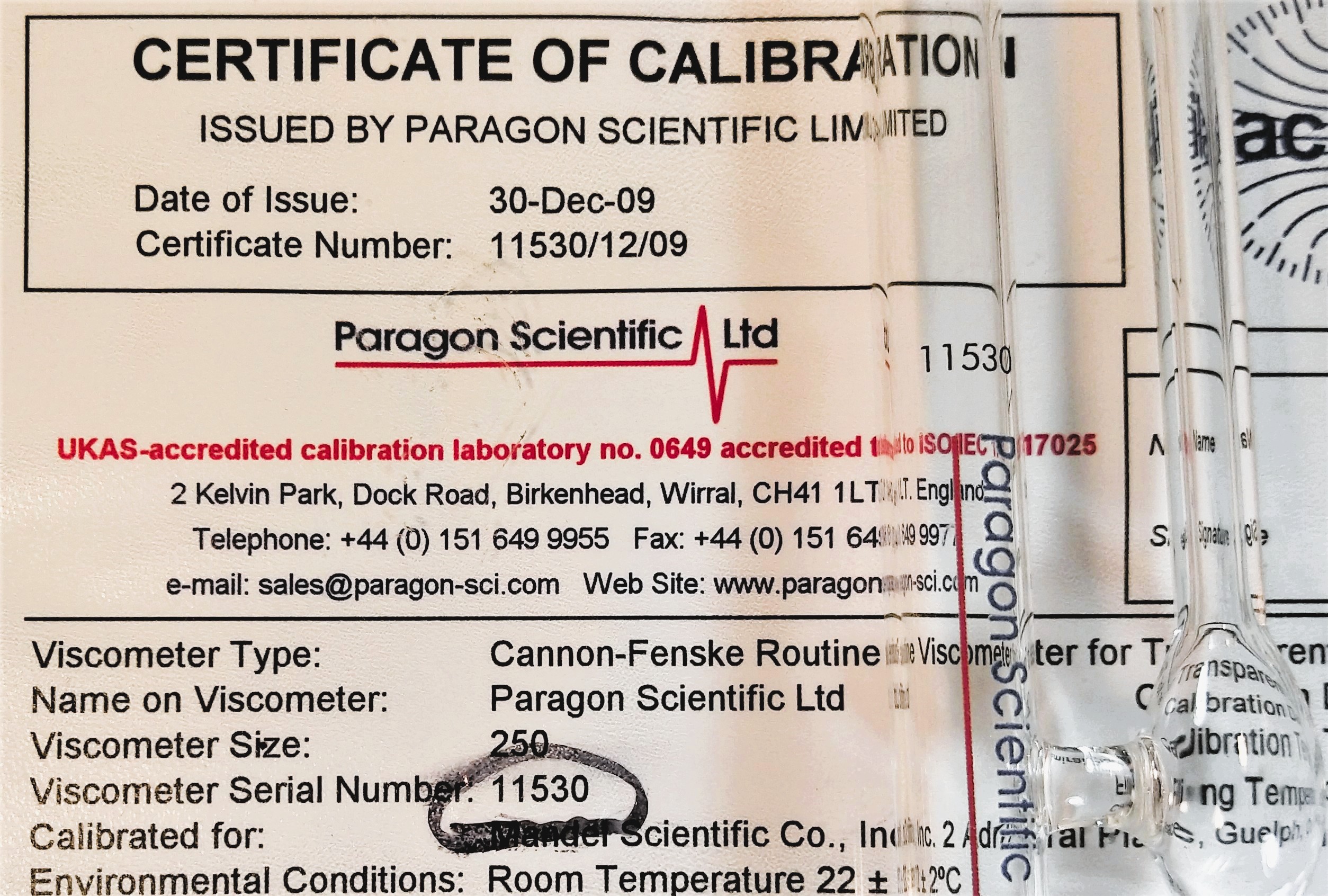 New Open Box Cannon-Fenske CFRC-250 Certified Routine Viscometer Tube (Size 250)