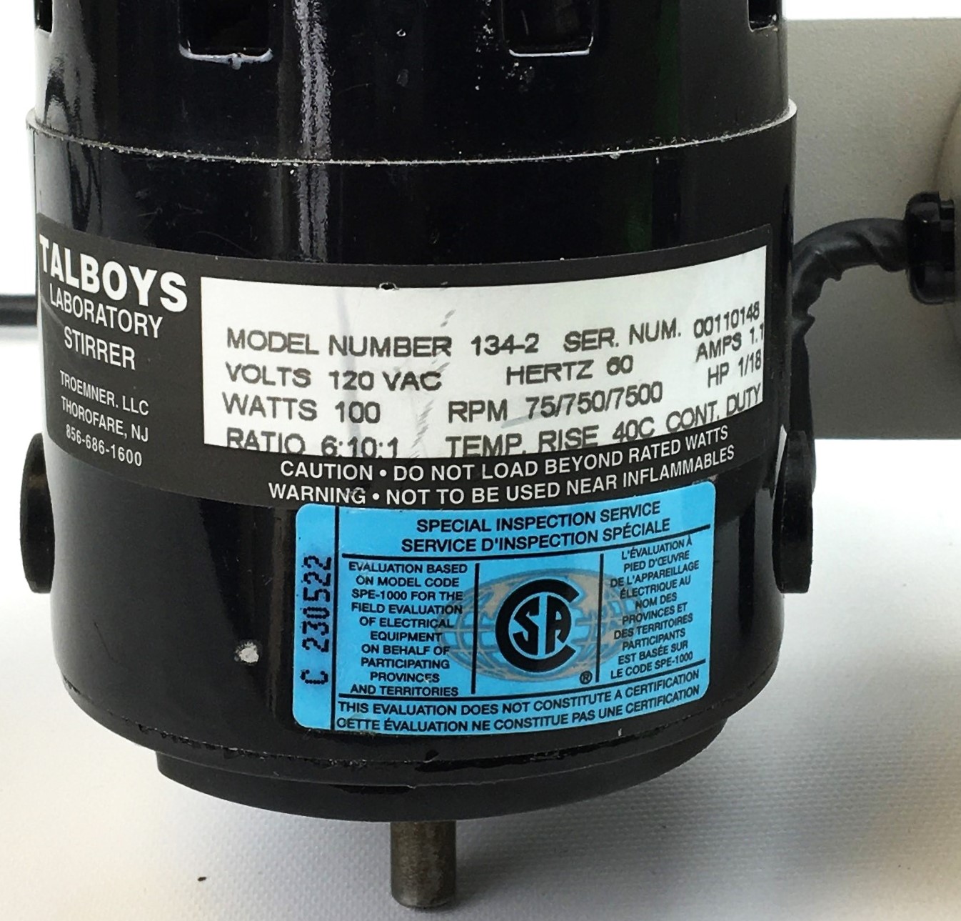 Used Talboys 134-2 Overhead Stirrer with Impeller and Stand