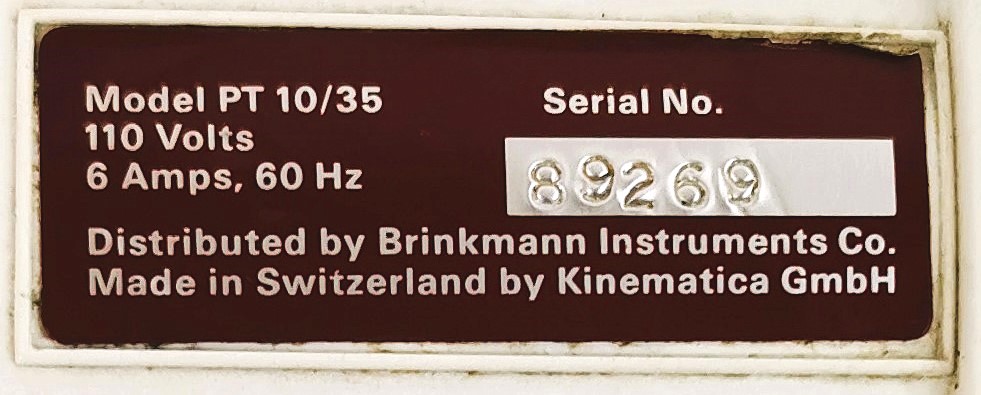 Used Kinematica Polytron PT 10/35 Homogenizer with PCU-11 Controller and PTA 20S Probe