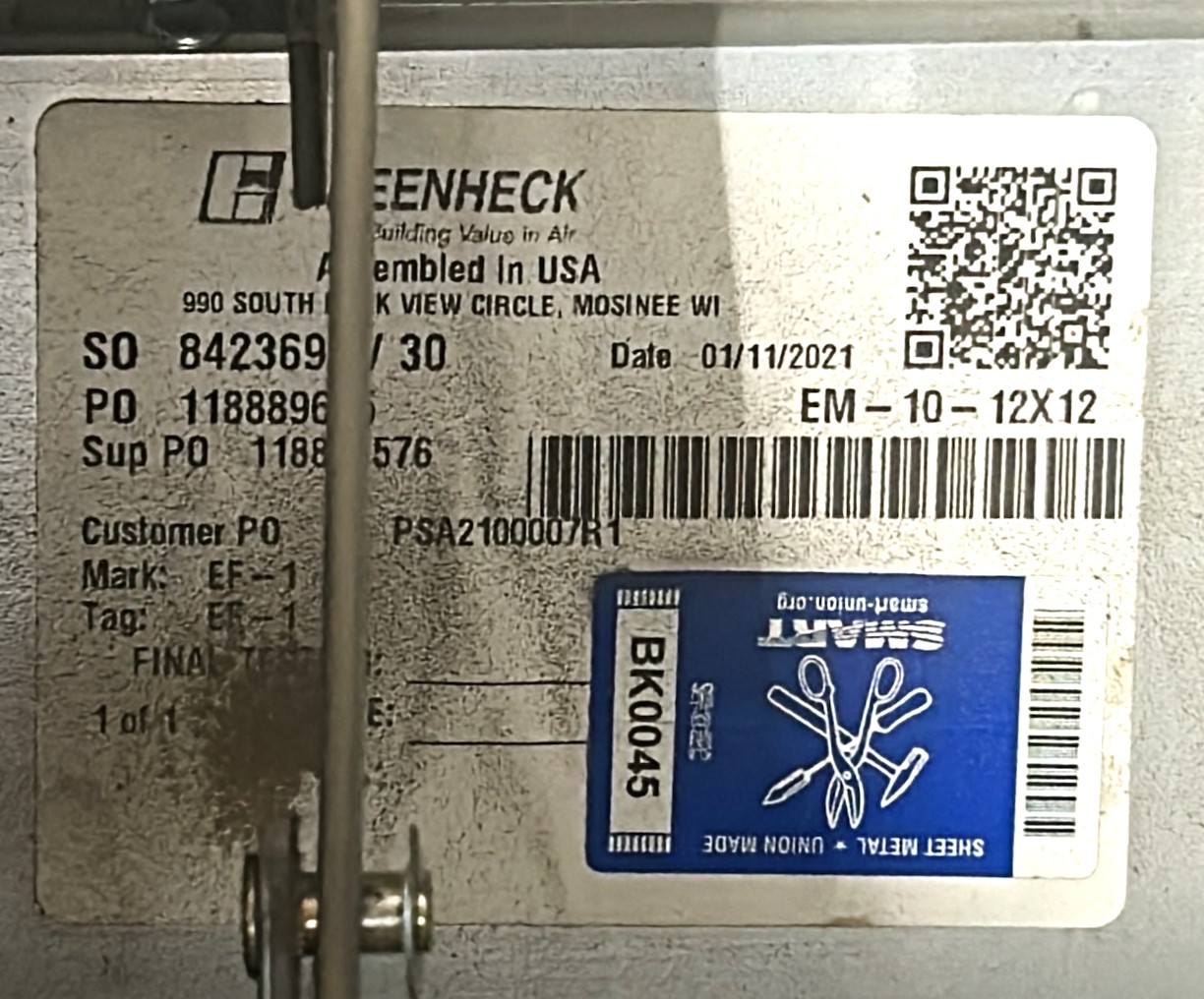 Used Greenheck CUBE-120 Rooftop Exhaust Fan-Blower for Fume Hood (1000 CFM)
