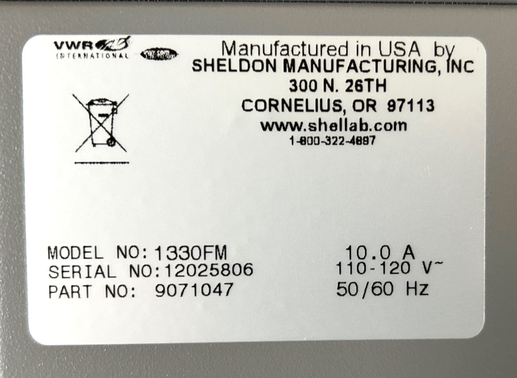 Used VWR (Shel-Lab) 1330FM Forced-Air Oven (1.6 Cu-Ft)