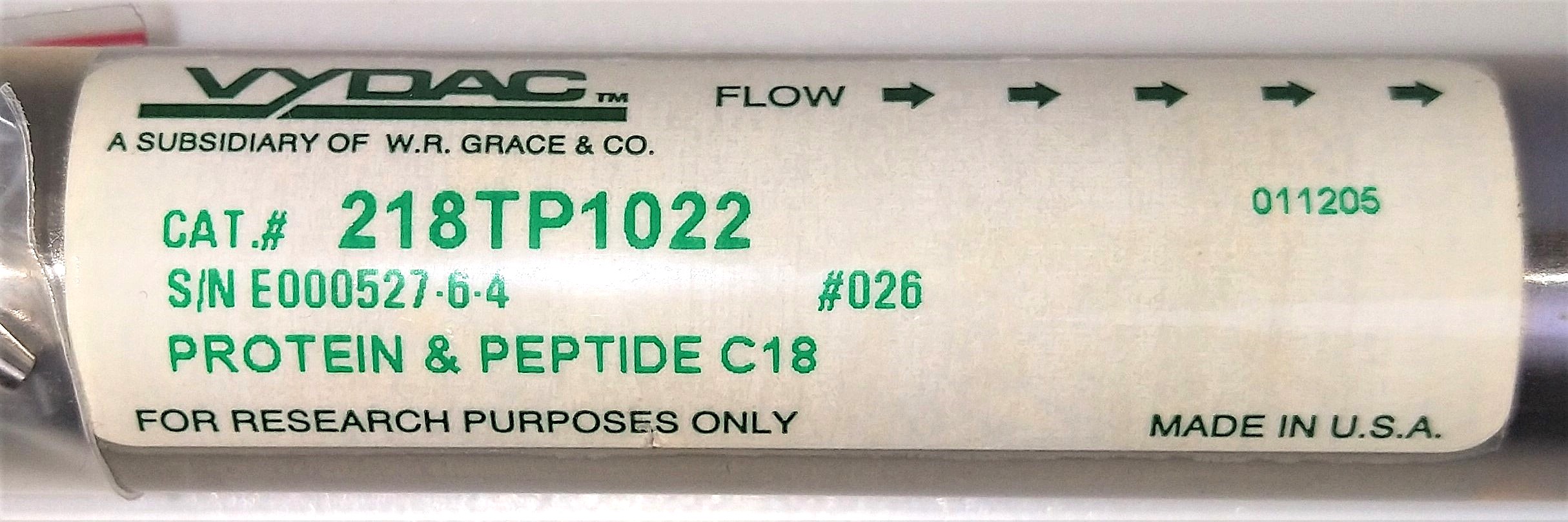 Used Vydac 218TP1022 C18 Preparative HPLC Column (25 cm × 22 mm x 10µm)