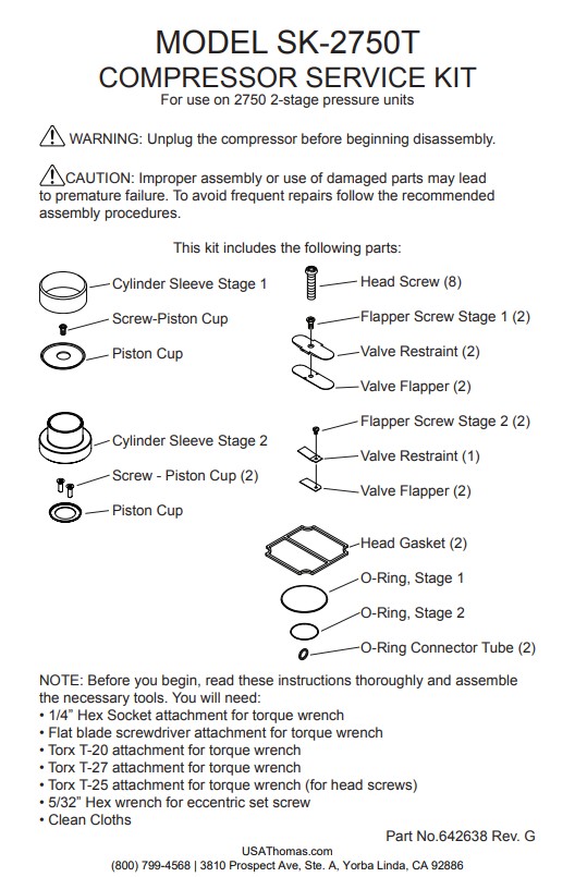 New Thomas SK2750 Compressor Service Kit