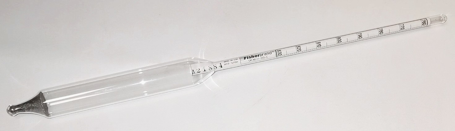 New Open Box Fisherbrand 11-555-C Specific Gravity Hydrometer (0.760 to 0.830°)