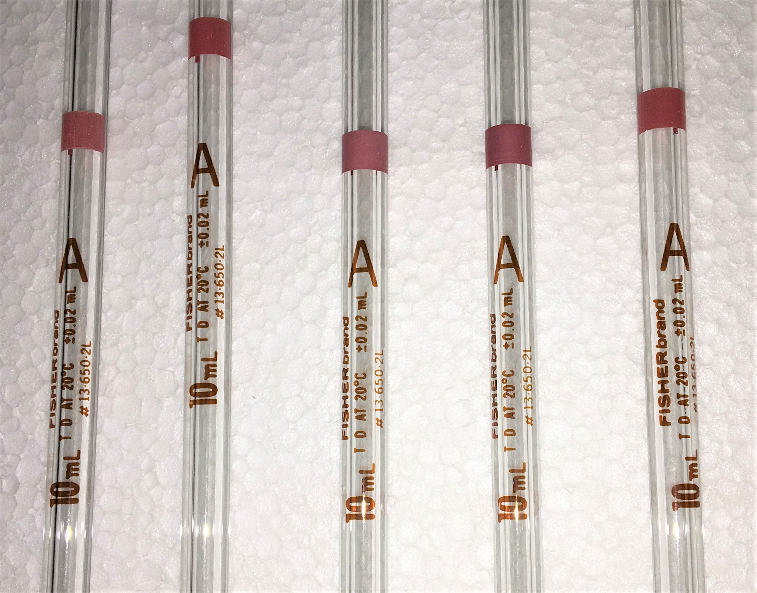 Used Fisherbrand 13-650-2L Volumetric Pipet, Class A - 10mL (Pack of 12)