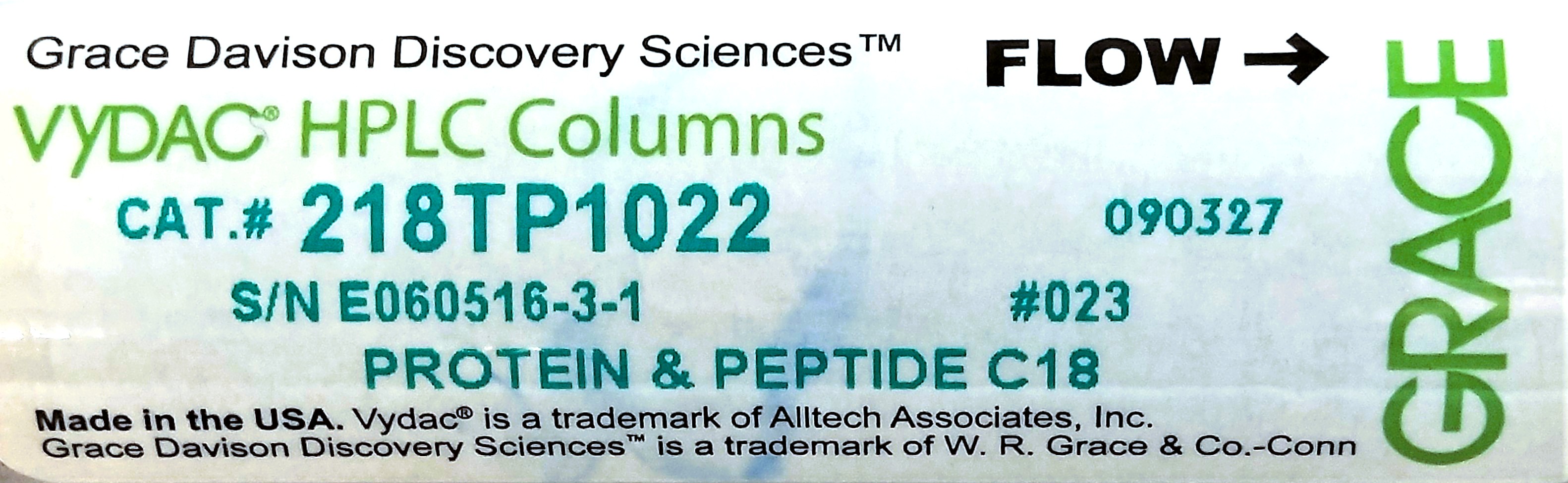Used Vydac 218TP1022 C18 Preparative LC Column (25 cm × 22 mm x 10µm)