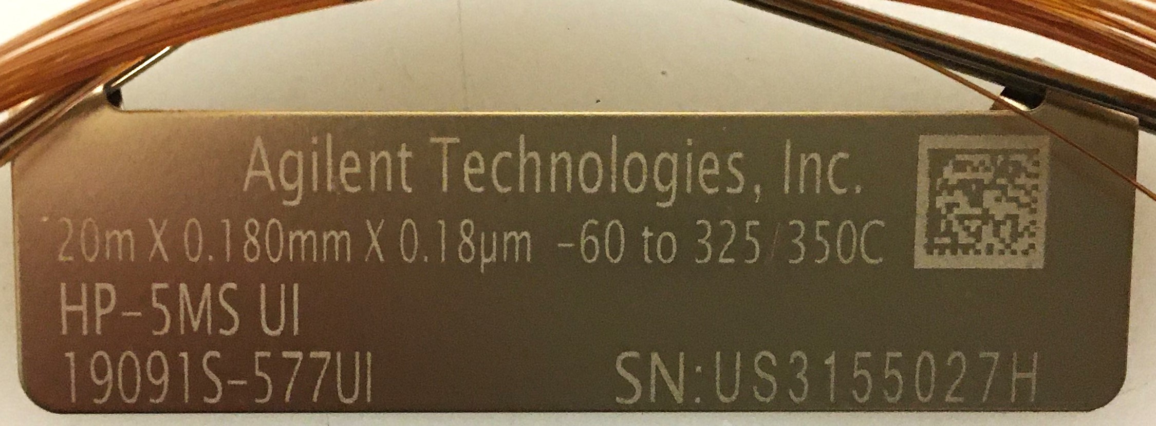 Used Agilent HP-5MS UI (19091S-577UI) Capillary Column (20M x 0.18mm x 0.18µm)