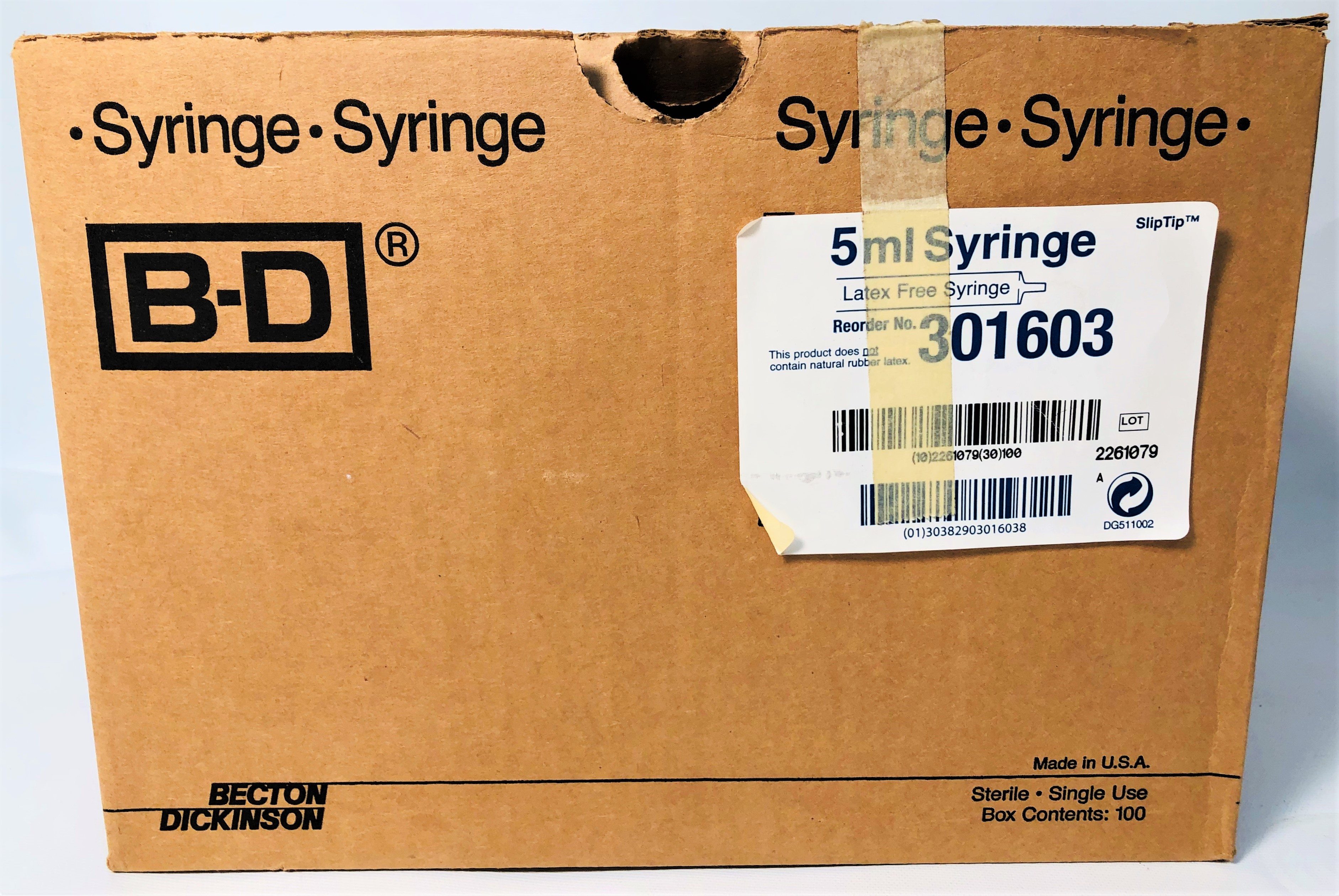 New Open Box B-D 301603 SlipTip Syringes without Needles - 5mL (Box of 100)