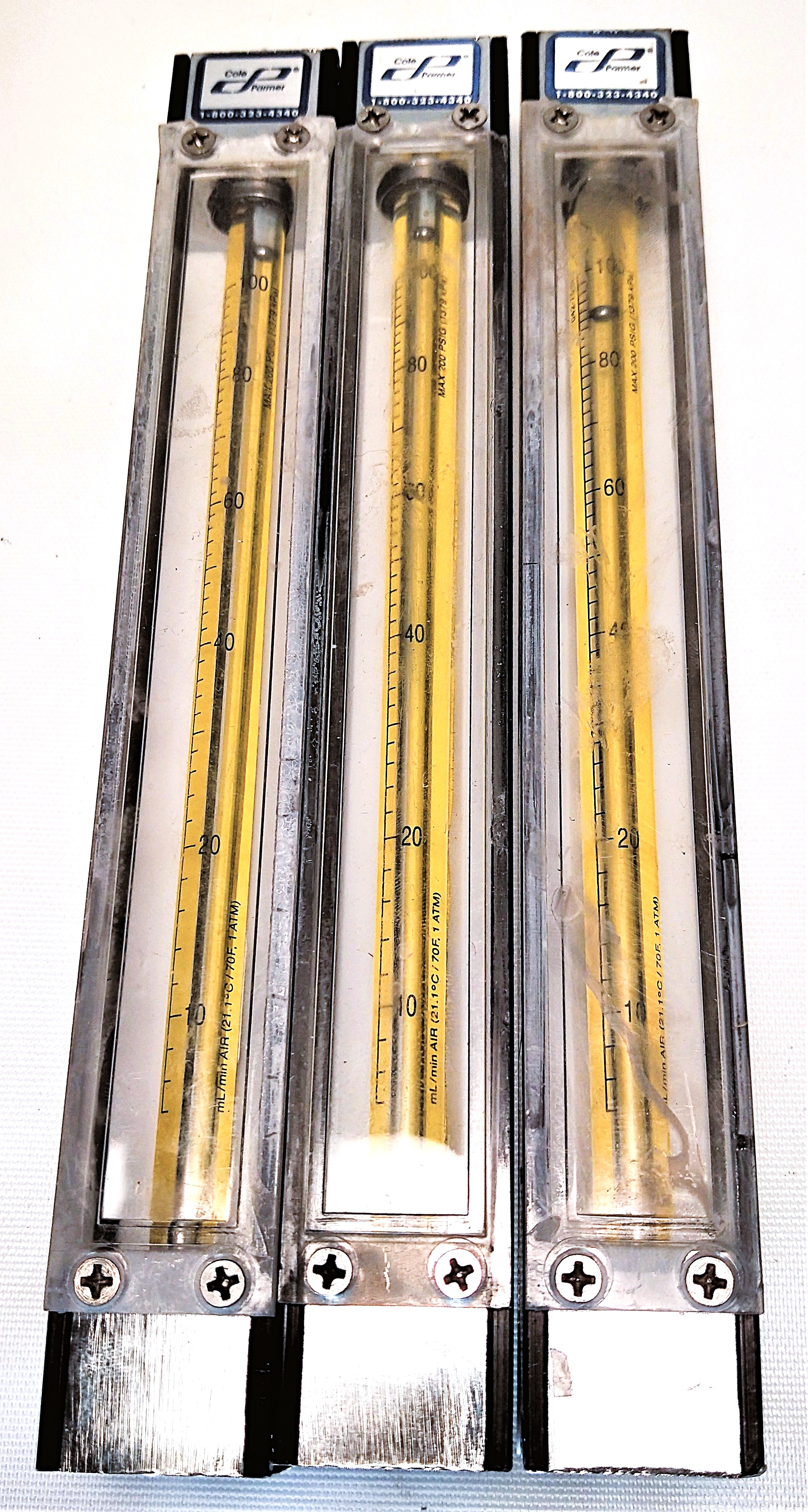 Used Cole-Parmer PMR1-010708 Variable Area Flow Meter (100mL/min)