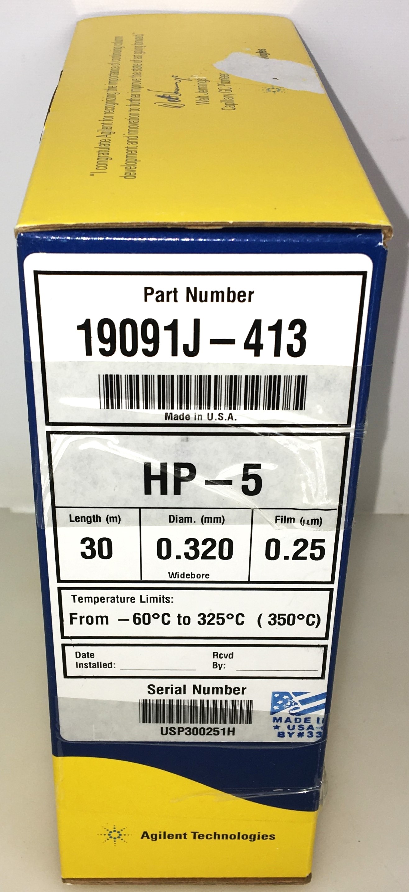 Used Agilent HP-5 (19019J-413) Capillary Column (30M x 0.32mm x 0.25µm)